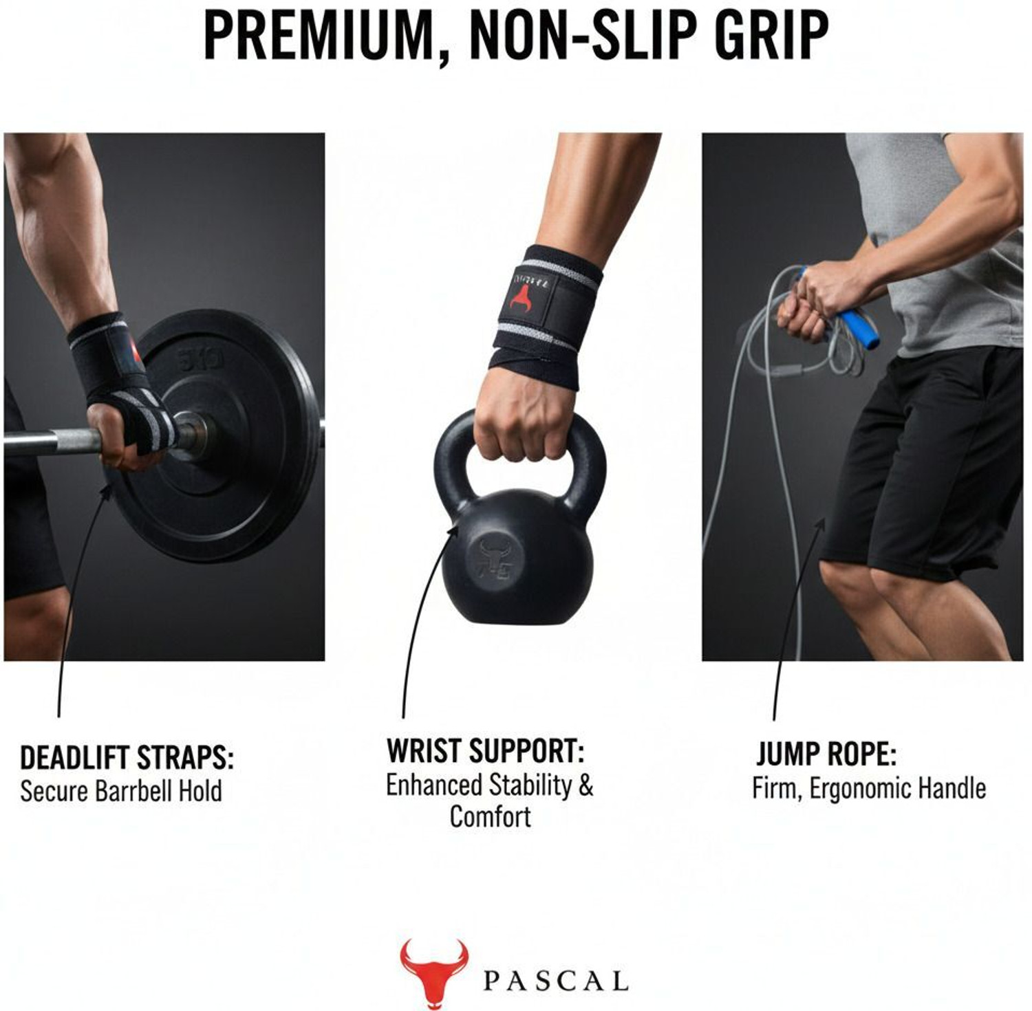 Image of Pascal Gym Bag combo with Premium wrist band,dead lift wrap, skipping rope for workout (Kit Bag)