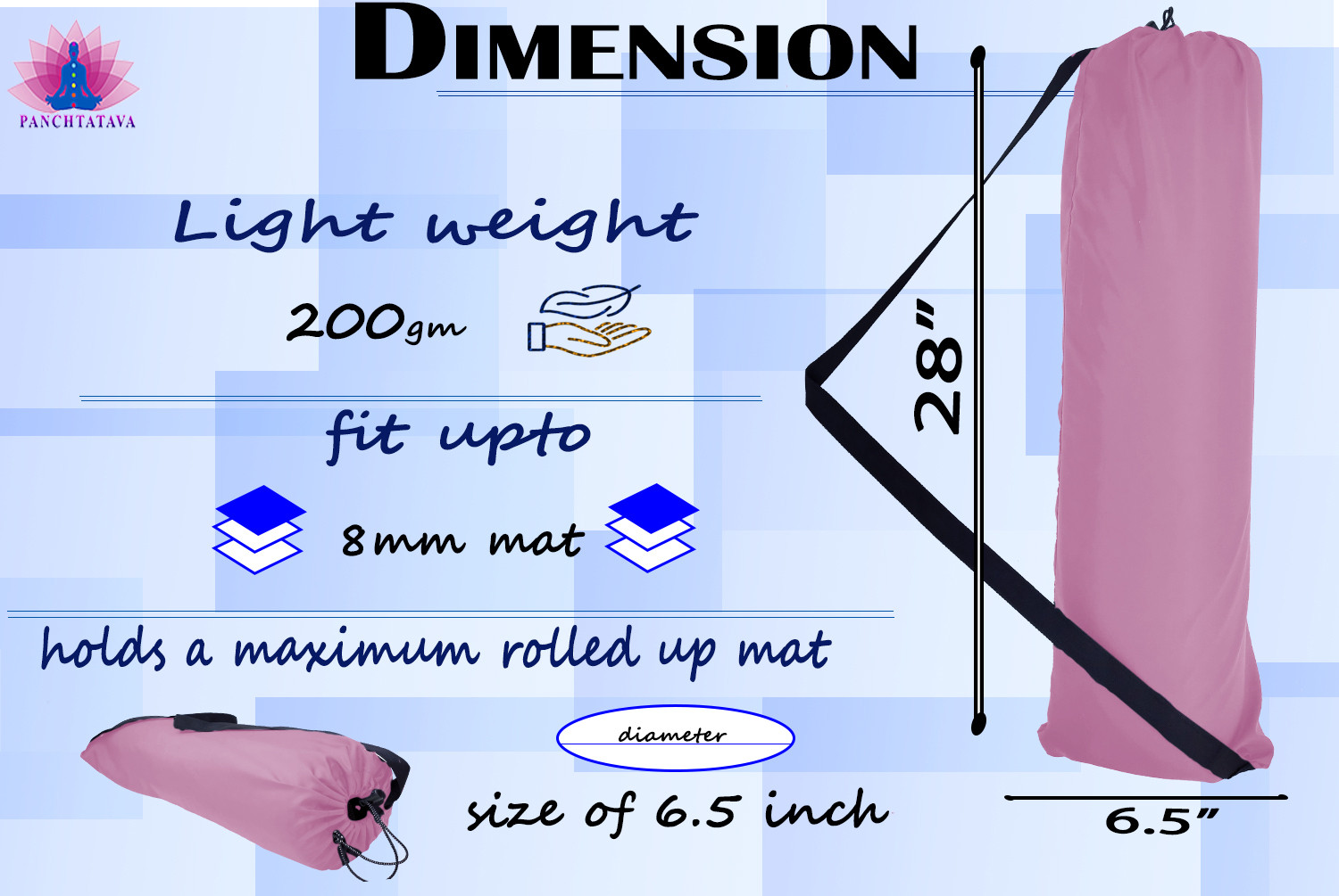 Image of PANCHTATAVA LuxuryB.pink Stble Dori.lock Exercise yoga Mat Cover Bag ONLY with Broad Strap