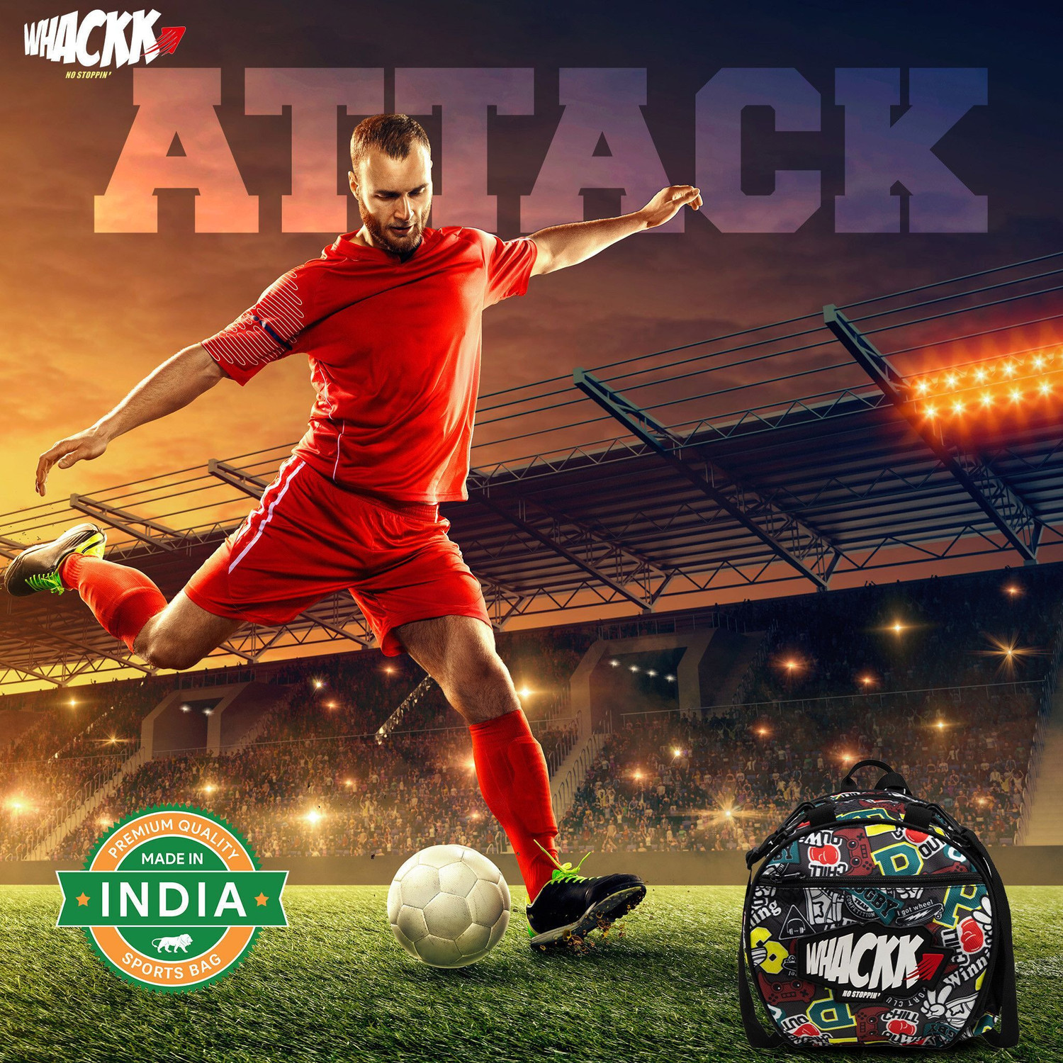 Image of WHACKK Attack Rugby Soccer Football Basketball Volleyball Kitbag Backpack Bag Sidebag