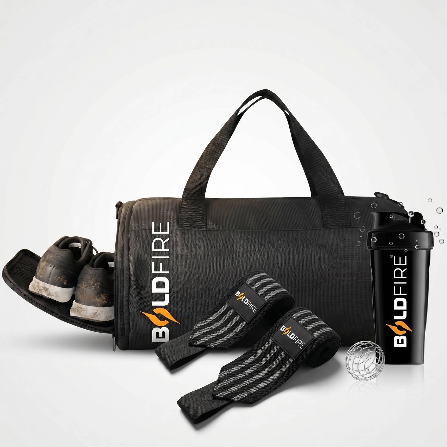 BoldFire Gym Bag with Shoe Compartment & Wrist Support Straps