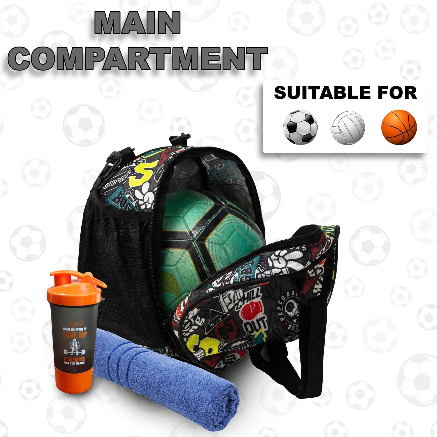 Image of WHACKK Attack Rugby Soccer Football Basketball Volleyball Kitbag Backpack Bag Sidebag