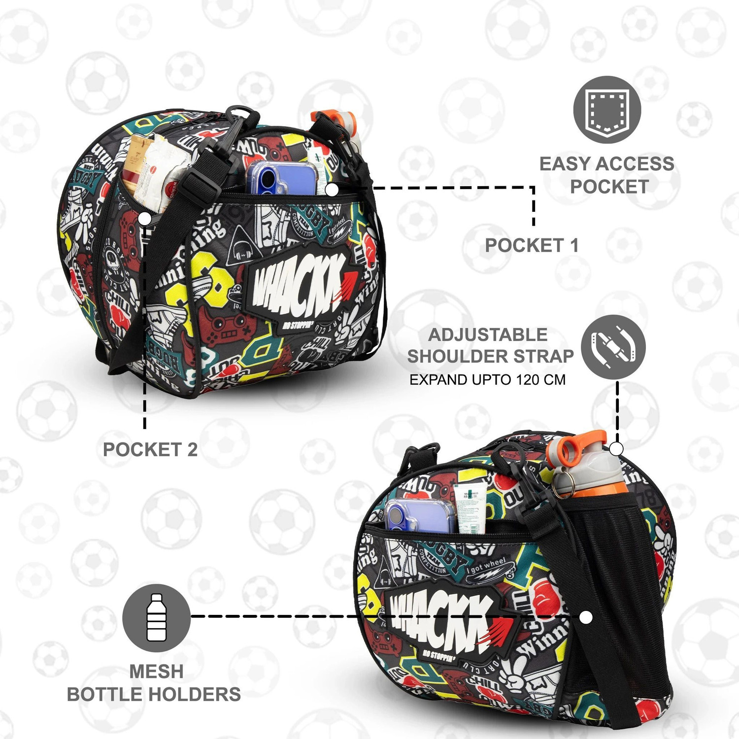 Image of WHACKK Attack Rugby Soccer Football Basketball Volleyball Kitbag Backpack Bag Sidebag