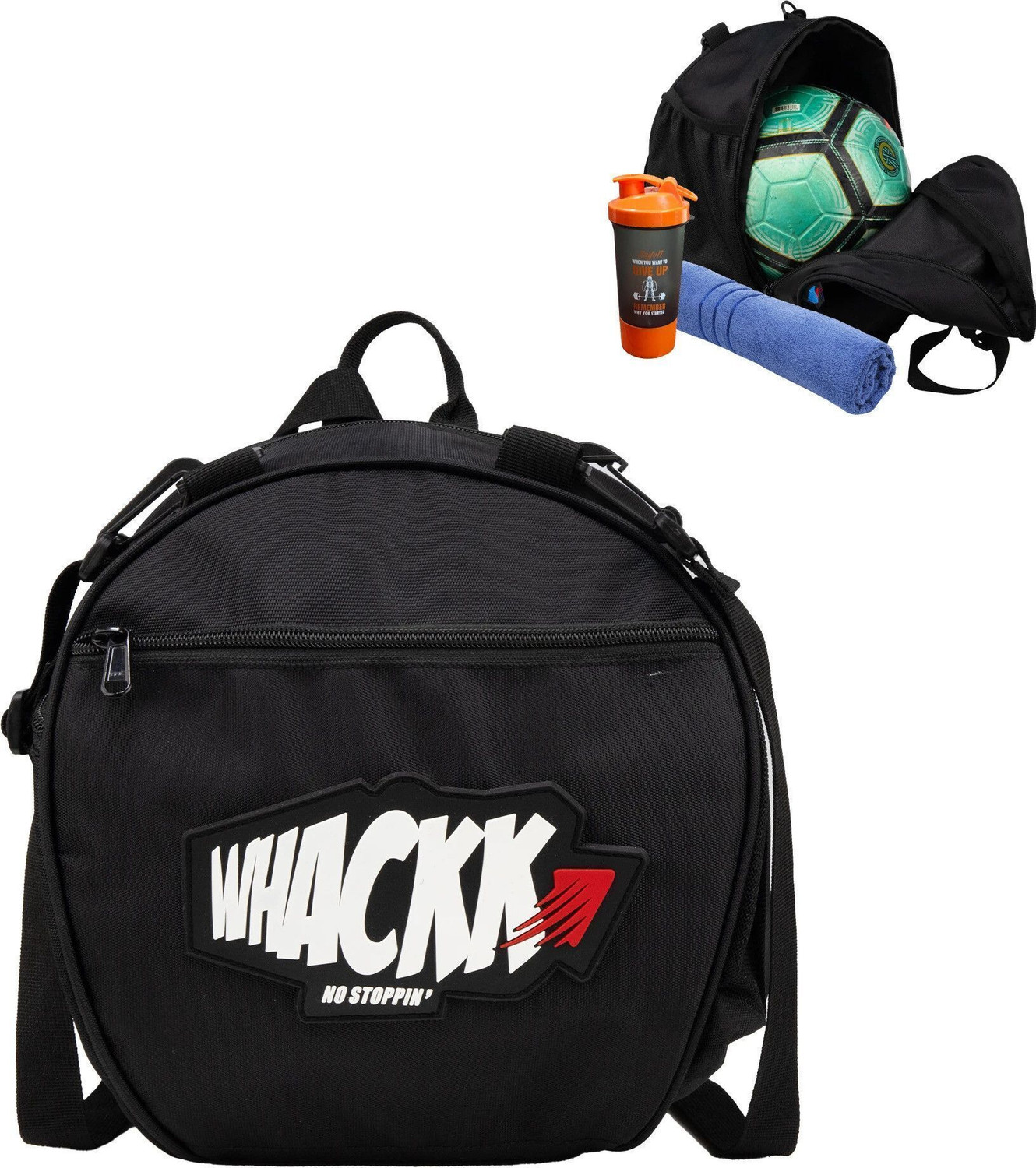 Image of WHACKK Attack Black Soccer Football Basketball Volleyball Kitbag Backpack Bag Sidebag