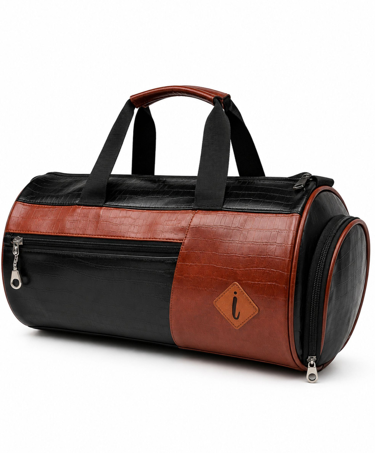 Image of Stylo Crocodile Textured Faux Leather Gym Duffel Bag with Shoe Compartment