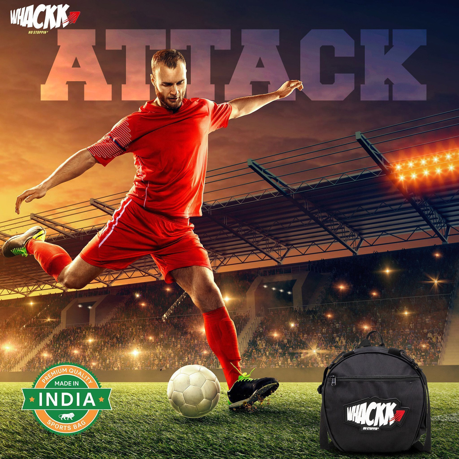 Image of WHACKK Attack Black Soccer Football Basketball Volleyball Kitbag Backpack Bag Sidebag