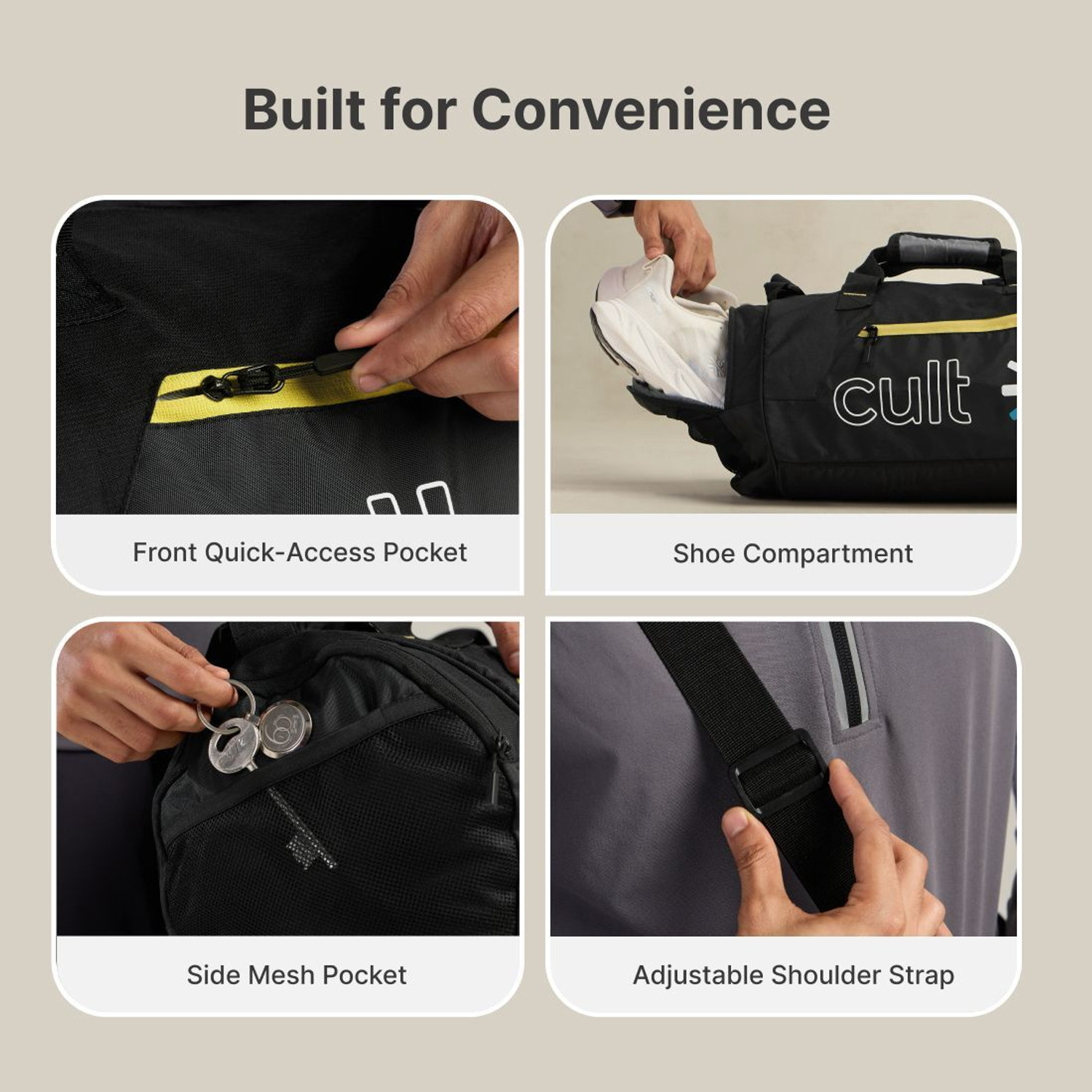 Image of Cult 35 Litre Gym Bag for Men & Women with Shoe Compartment & Shoulder Strap