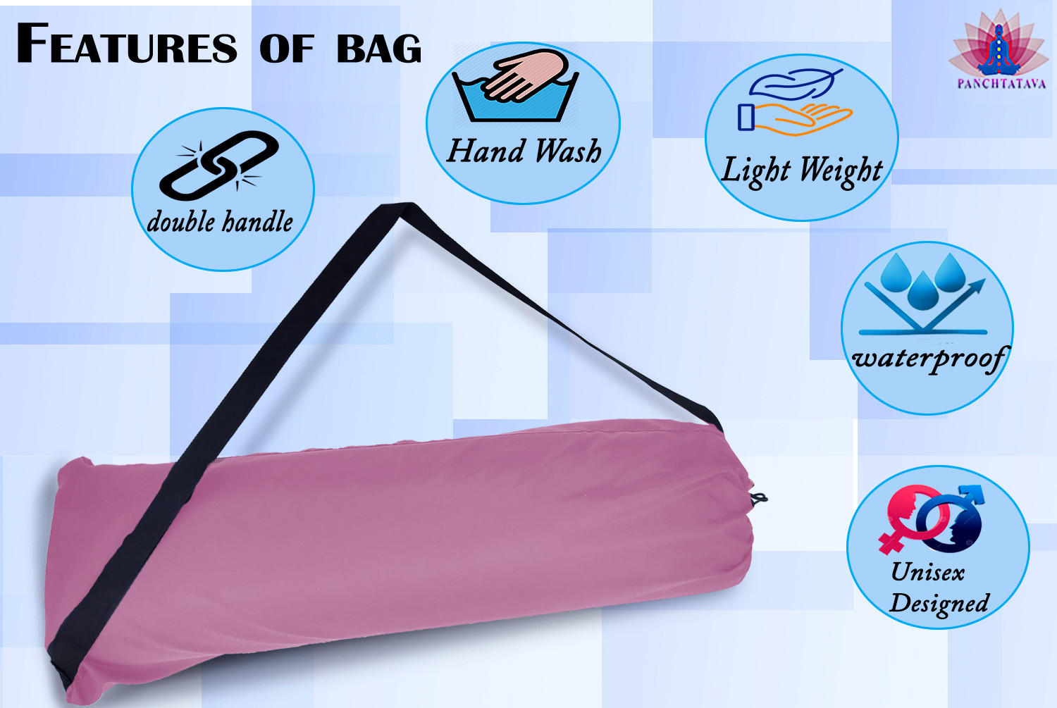 Image of PANCHTATAVA LuxuryB.pink Stble Dori.lock Exercise yoga Mat Cover Bag ONLY with Broad Strap