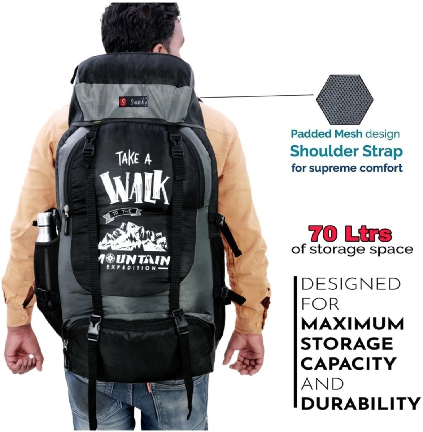 Image of Swanky Rucksack Backpack Luggage for Travel Hiking Bags Camping Women Men Bag Trekking (Rucksack)