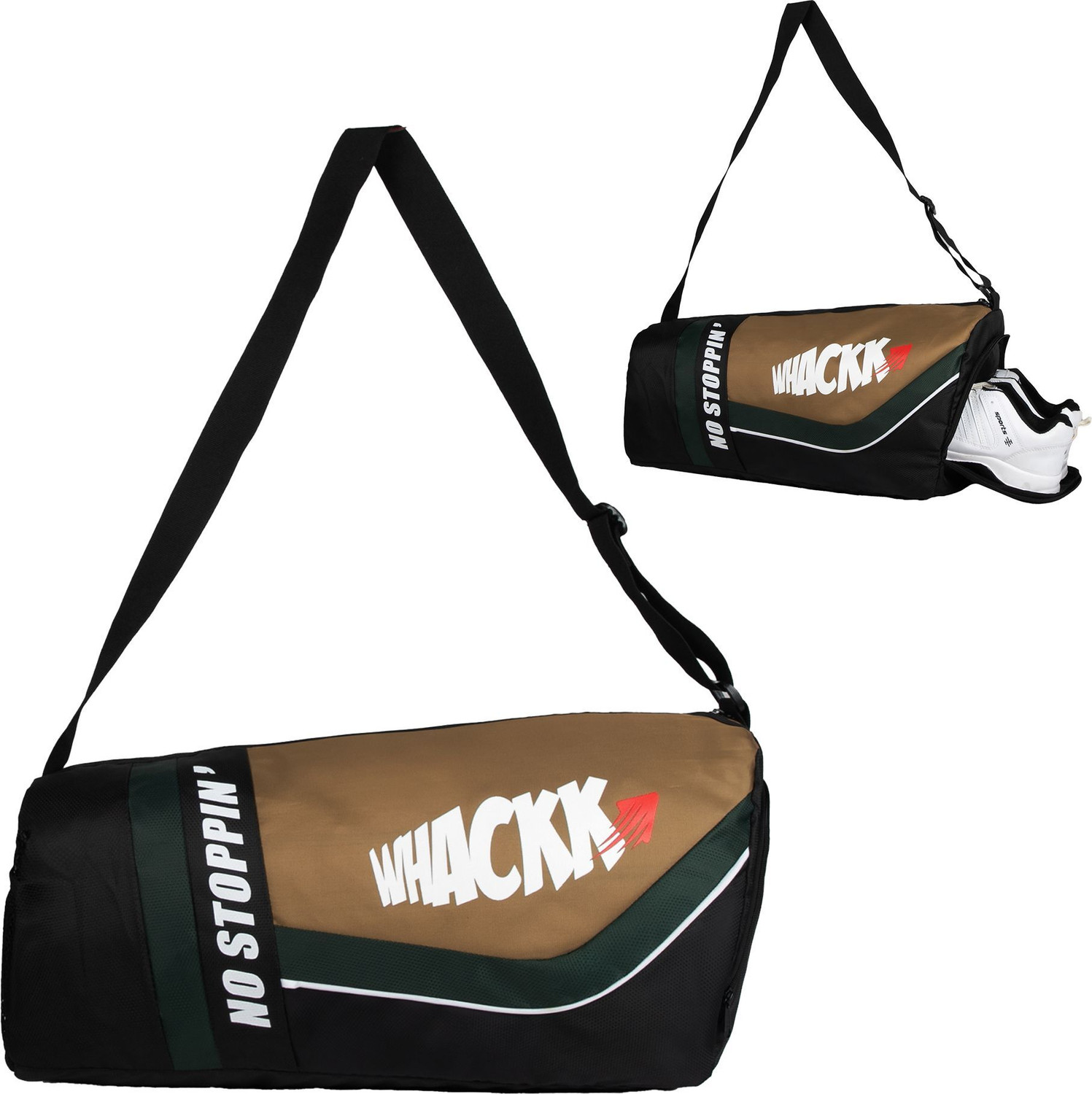Image of WHACKK Armstrong Blk Khaki 33L Gym Fitness exercise Sports duffle bag Shoe dry /wet pkts