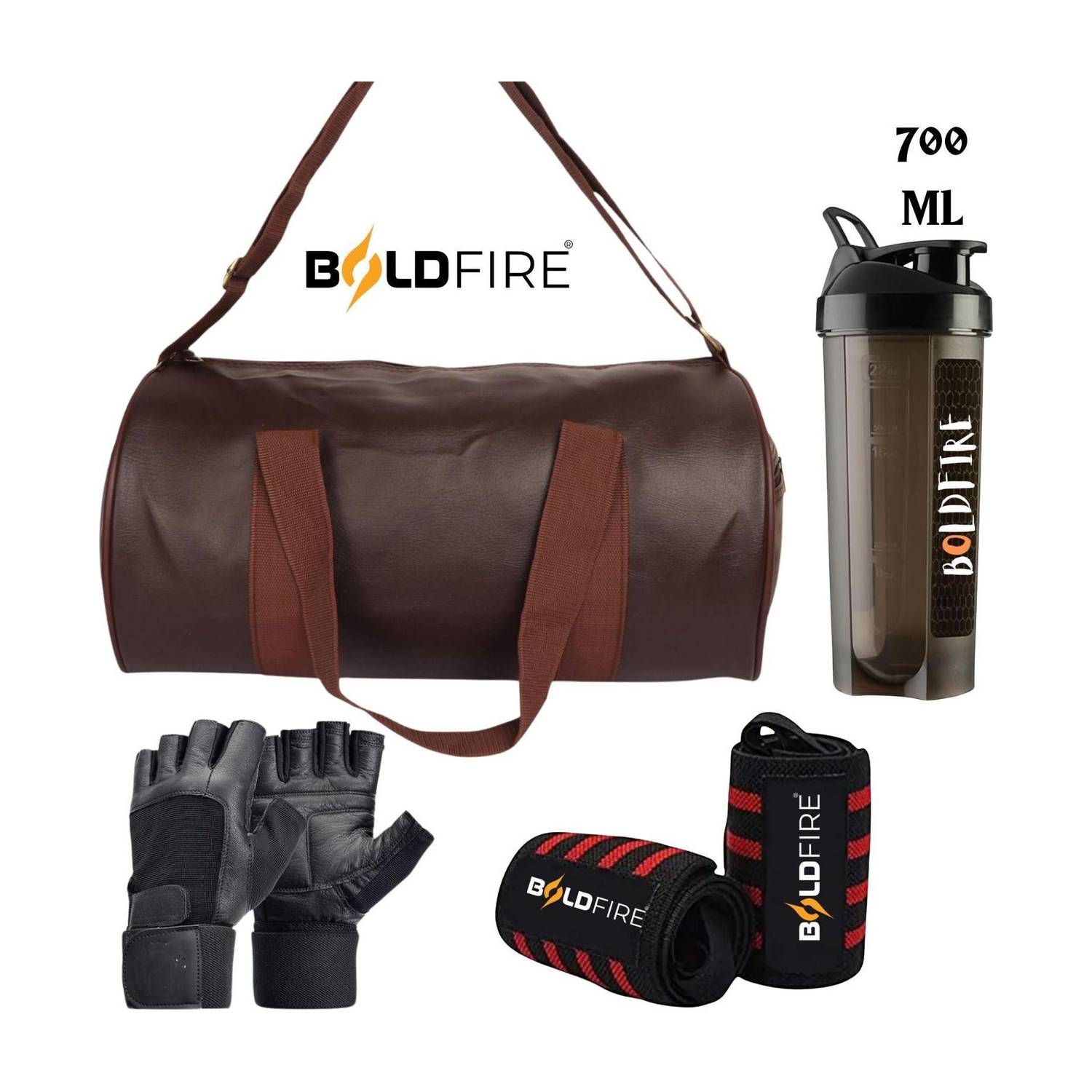 BoldFire Leather Gym Bag with Accessories - Image 1