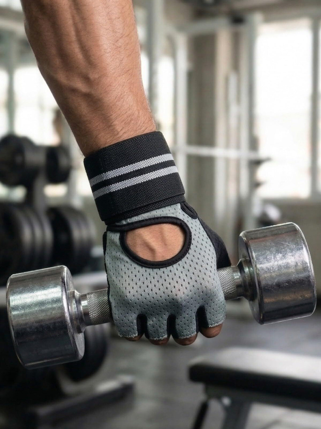Image of Overcmr Gym Gloves for Women & Man | Padded with Silicone Grid for Maximum Grip (L) Gym & Fitness Gloves (Grey)