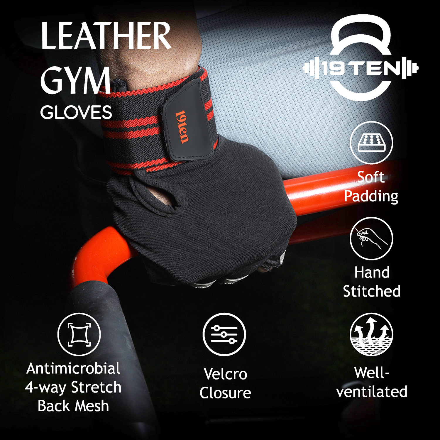 Image of 19.ten Mucho Man Sport Gloves For Men & Women Palm Wrist Wrap Protection Leather Gloves Gym & Fitness Gloves
