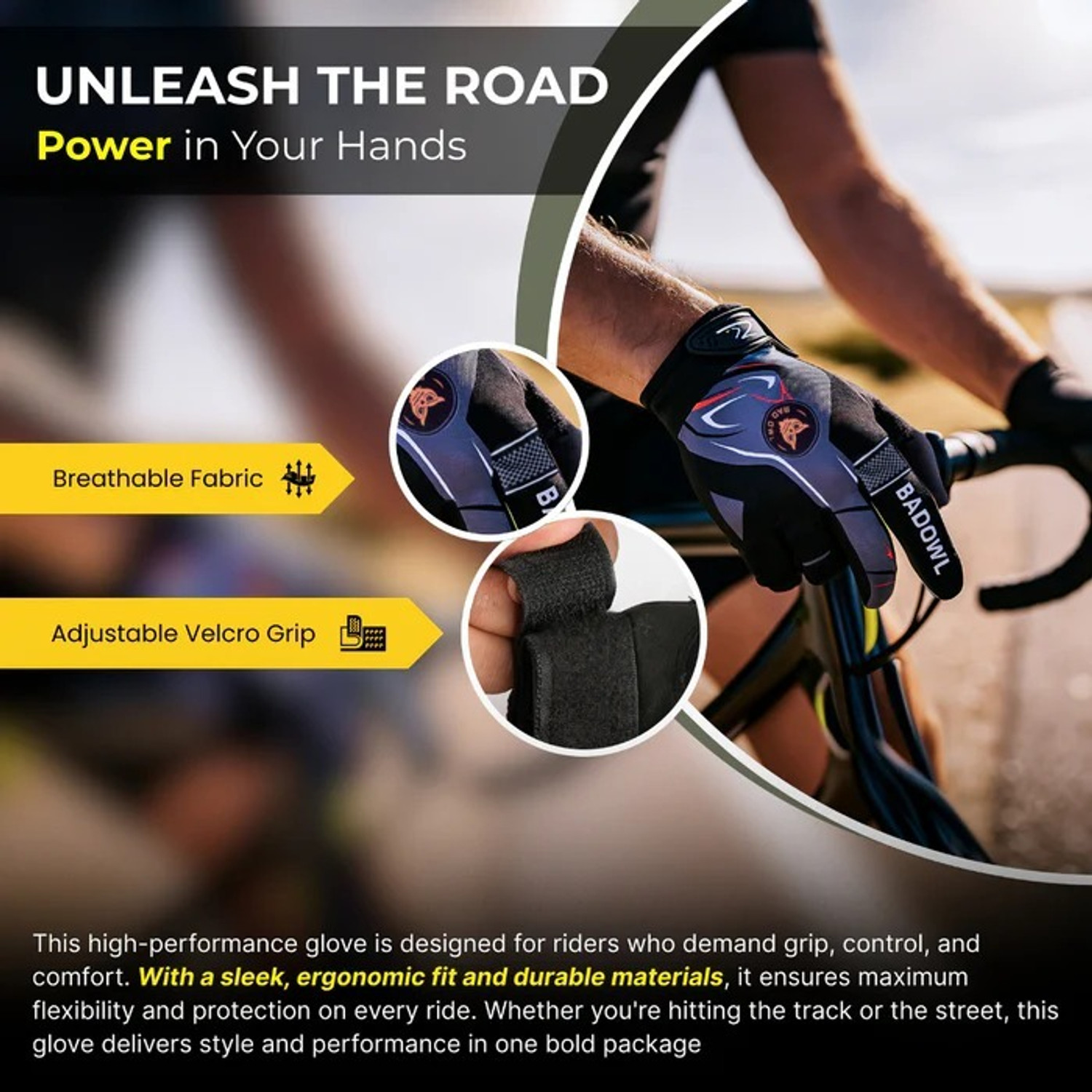 Image of BAD OWL Motoflex Full Finger Bike Riding Gloves Touchscreen Non-Slip Grip Men Riding Gloves