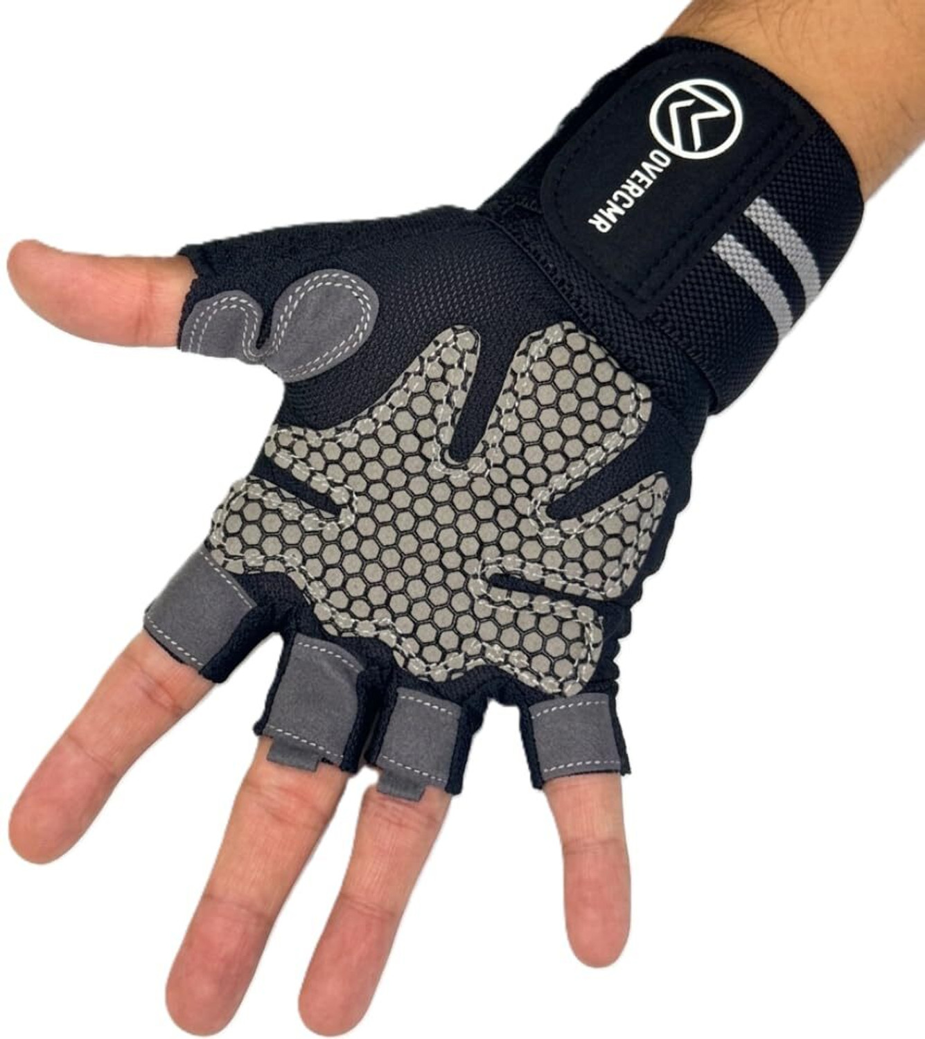 Image of Overcmr Gym Gloves for Women & Man | Padded with Silicone Grid for Maximum Grip (S) Gym & Fitness Gloves (Black)