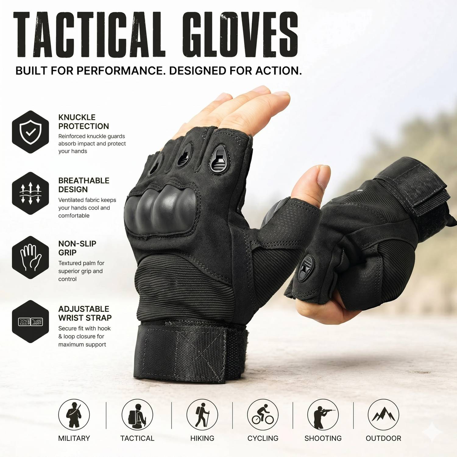 FEXMY Half Finger Bike Riding Gloves for Men - Image 1