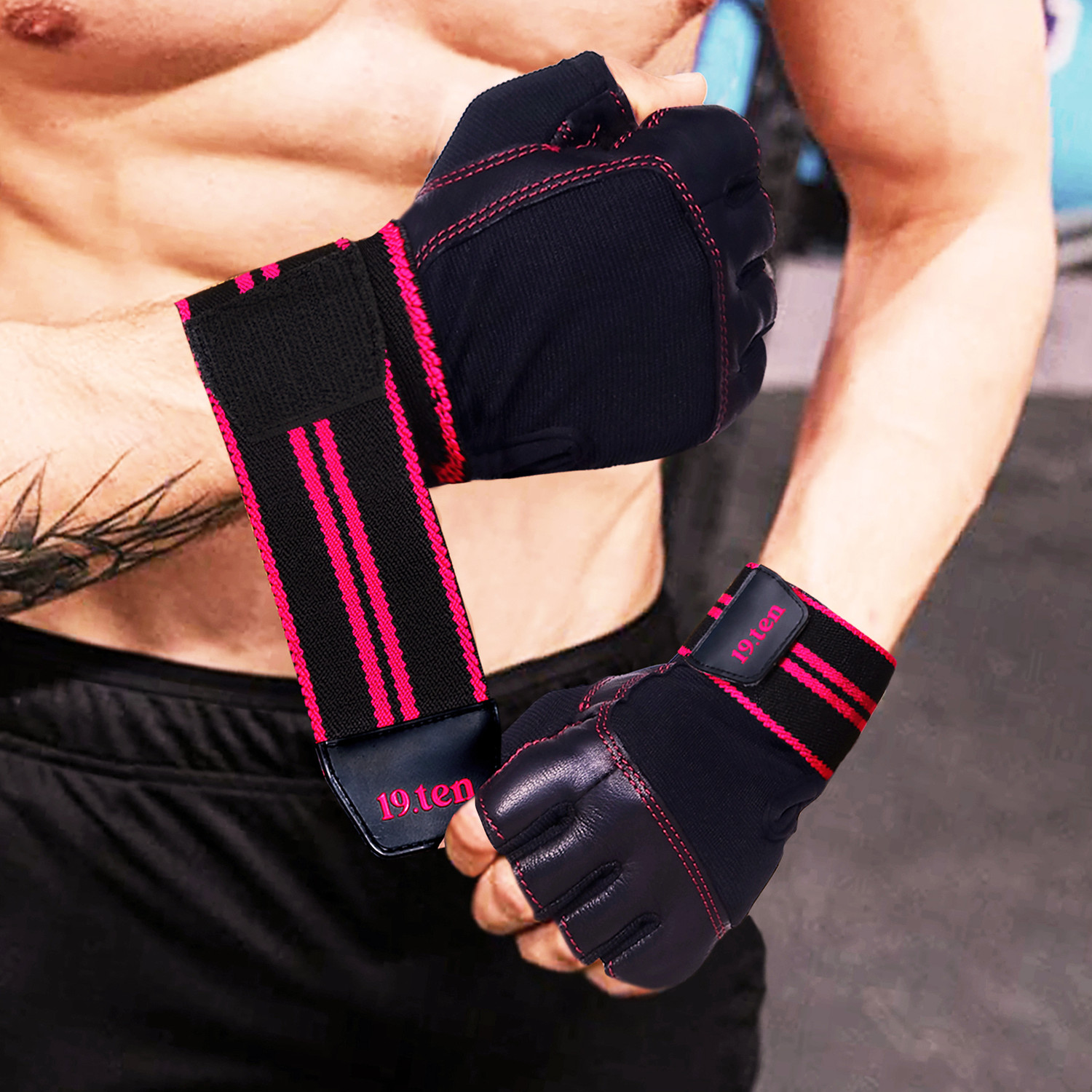 Image of 19.ten Mucho Man Sport Gloves For Men & Women Palm Wrist Wrap Protection Leather Gloves Gym & Fitness Gloves