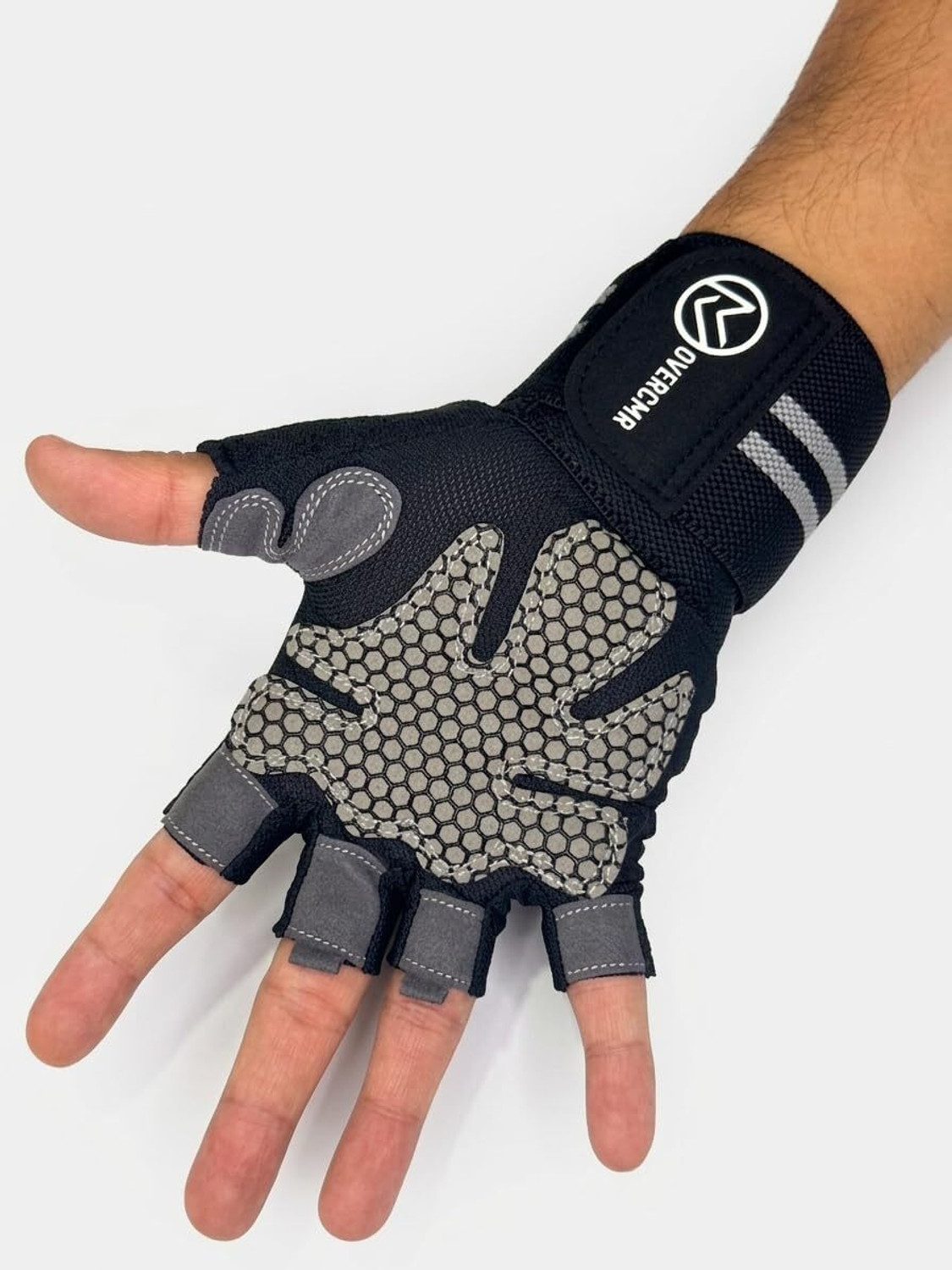 Image of Overcmr Gym Gloves for Women & Man | Padded with Silicone Grid for Maximum Grip (L) Gym & Fitness Gloves (Grey)