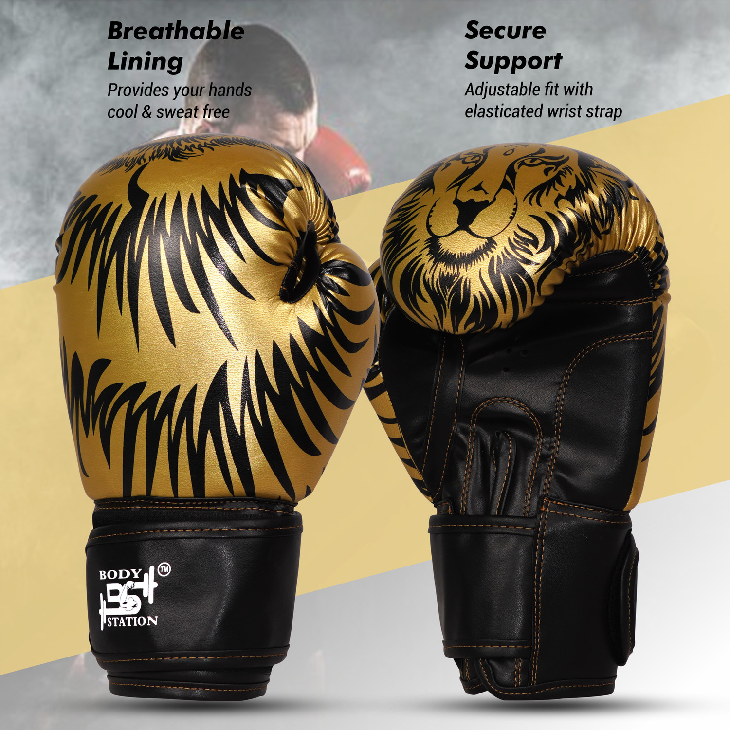 Image of Bodystation Longlasting Faux Leather MMA Everlasting Training Lion Boxing Gloves