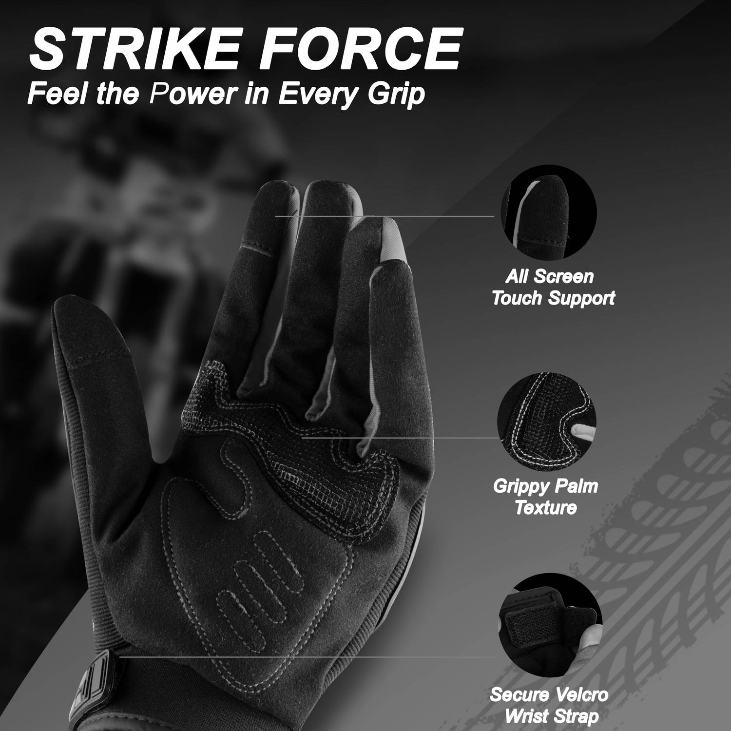 BAD OWL RYDON Full Finger Motorcycle Gloves Black - Image 3