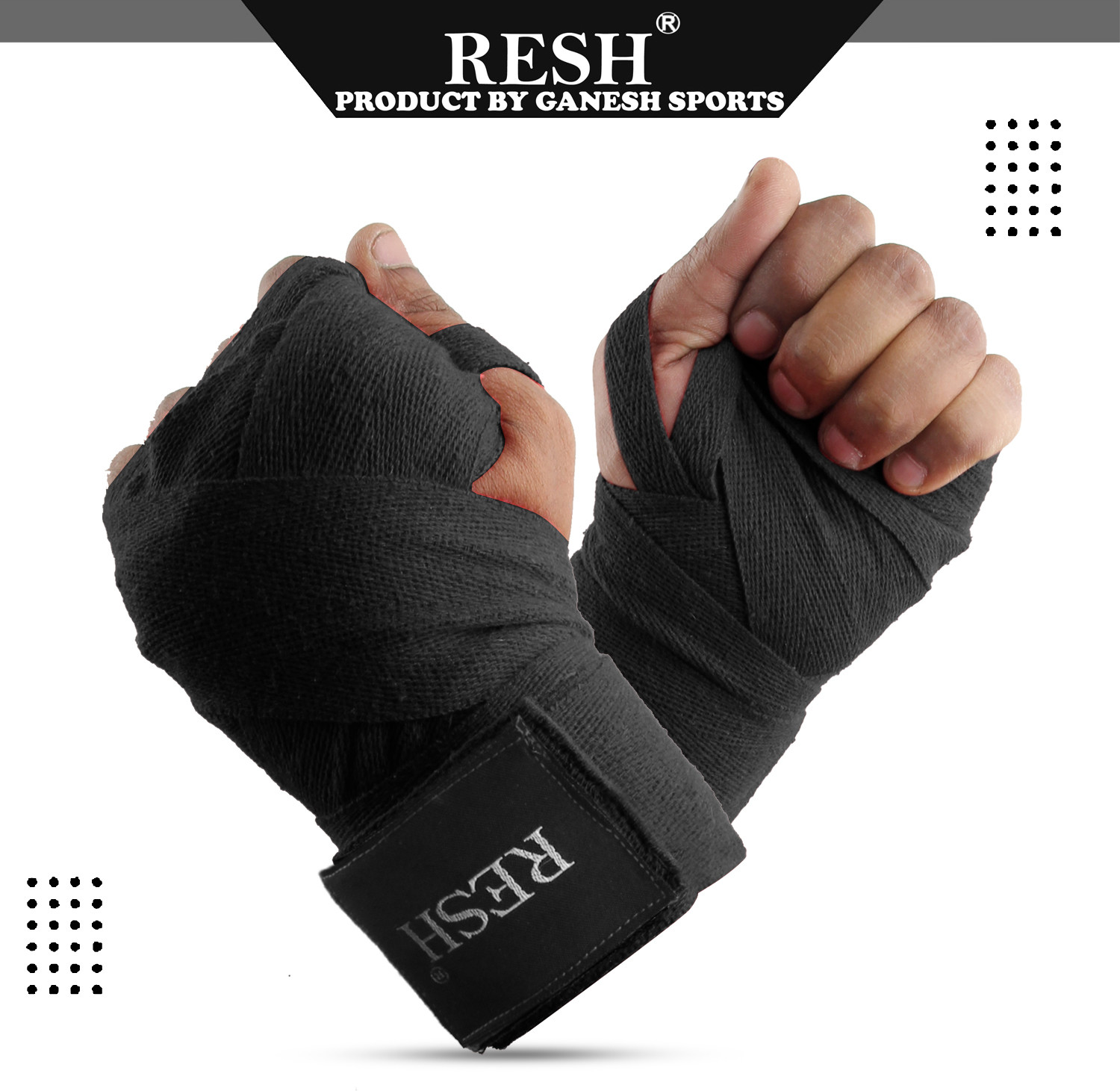 Image of RESH (Black) Boxing Hand Wrap (82 Inch) Hand Support