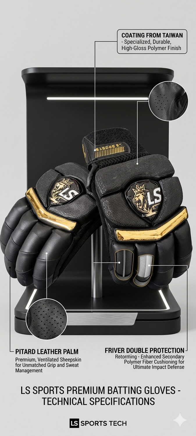 Image of Lavaking Sports LS Premium Black Batting Gloves Batting Gloves