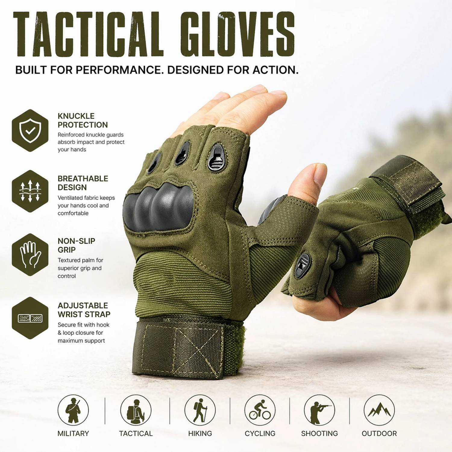 FEXMY Half Finger Riding Gloves for Men
