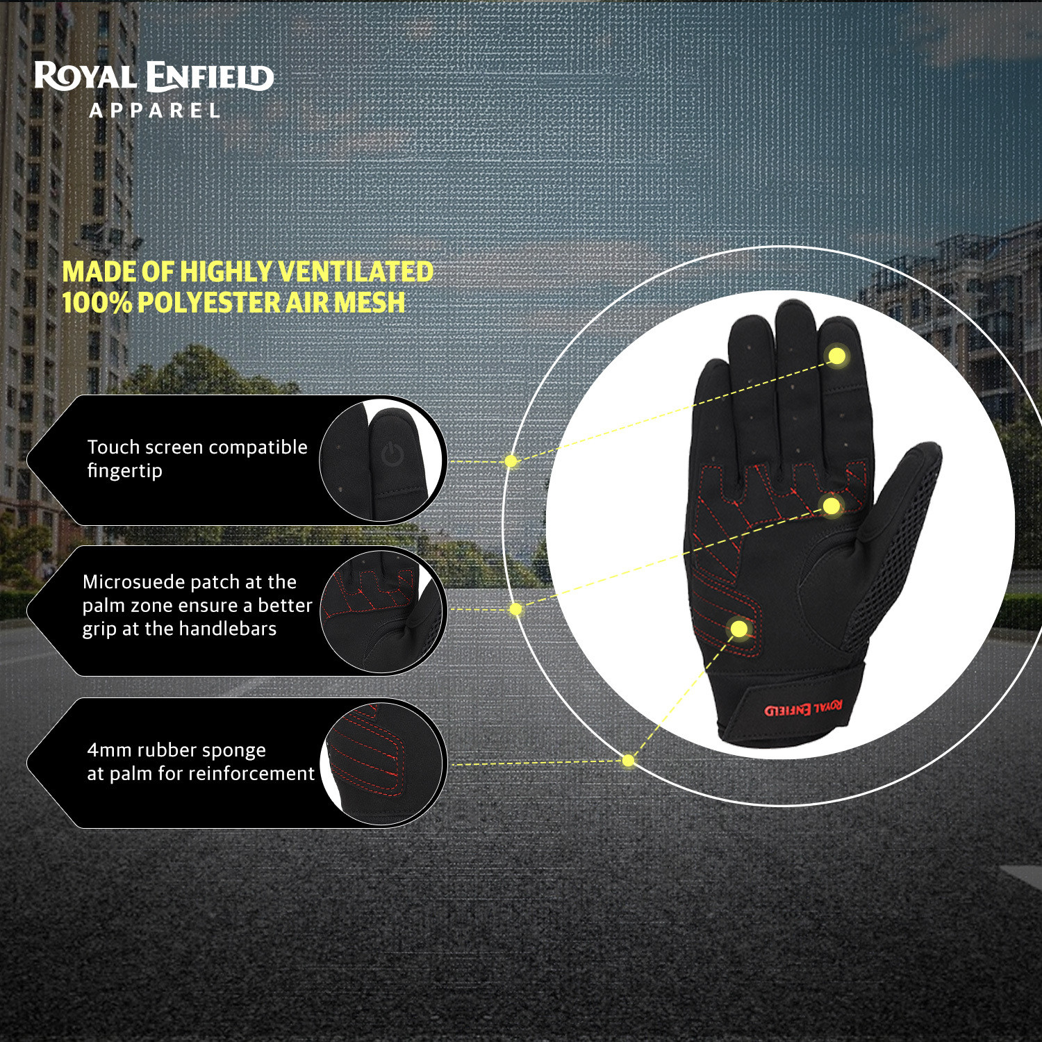 Image of Royal Enfield Aeroflex Bike Riding Gloves | Knuckle Protection & Abrasion Resistance Riding Gloves