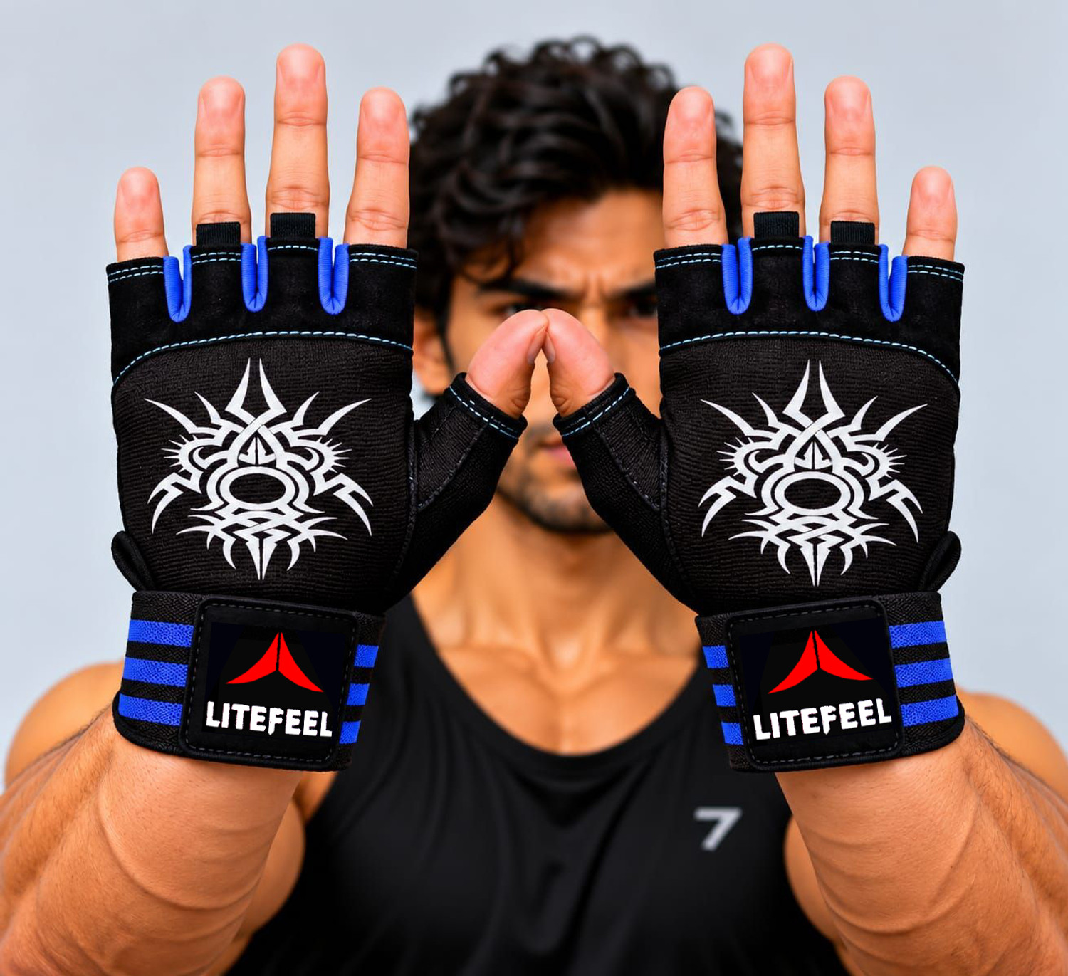 Image of LITE FEEL Gym glove, Sport glove, Hand glove Gym & Fitness Gloves (Blue)