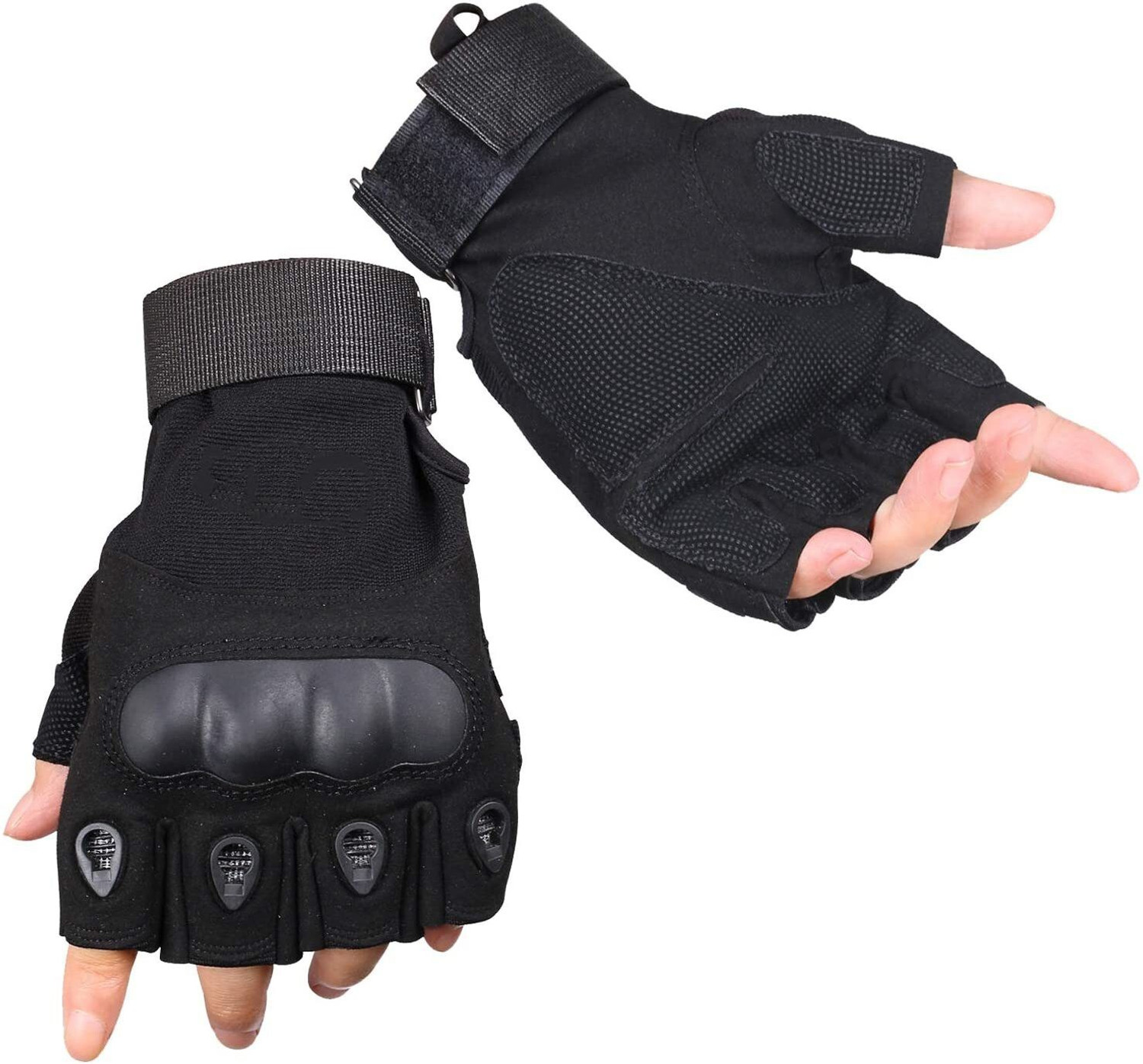 Image of Leosportz Tactical Gloves, Hard Knuckle Fingerless Half Finger Motorcycle Cycling Driving Gloves