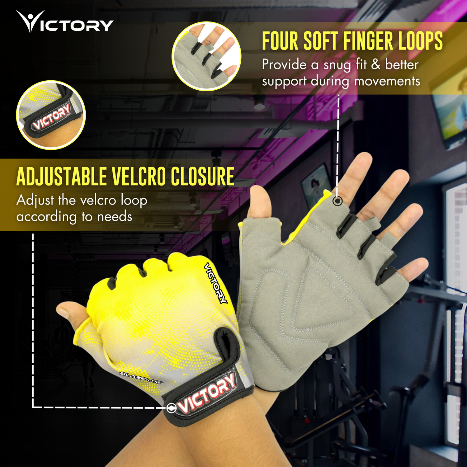 Image of VICTORY BLAZE Gym Glove for Men & Women for Weightlifting, Exercise, Cycling , Riding Gym & Fitness Gloves