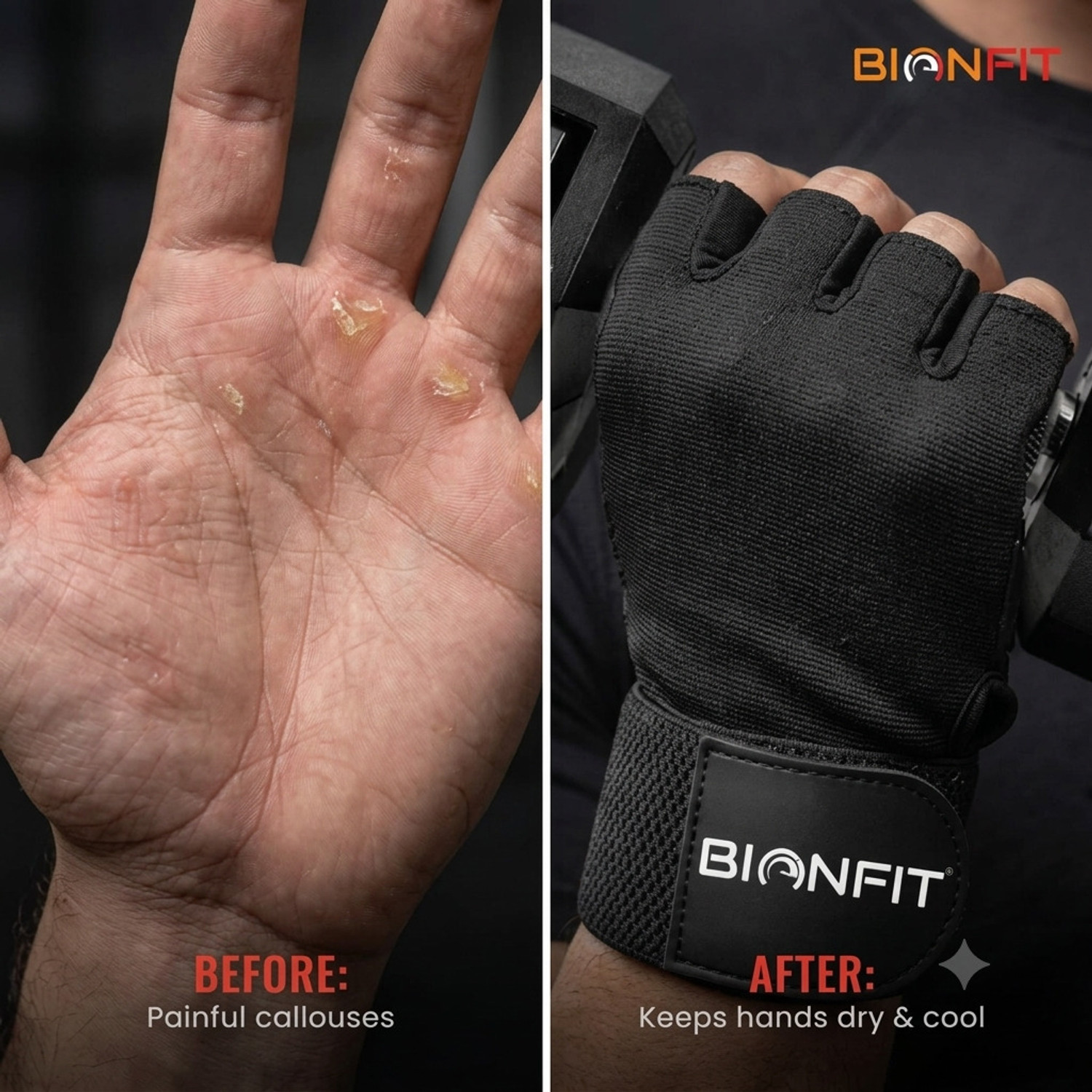 Image of BIONFIT Gym Gloves for Men & Women with Wrist Support, Anti-Slip Padded Weightlifting Gym & Fitness Gloves (Black)