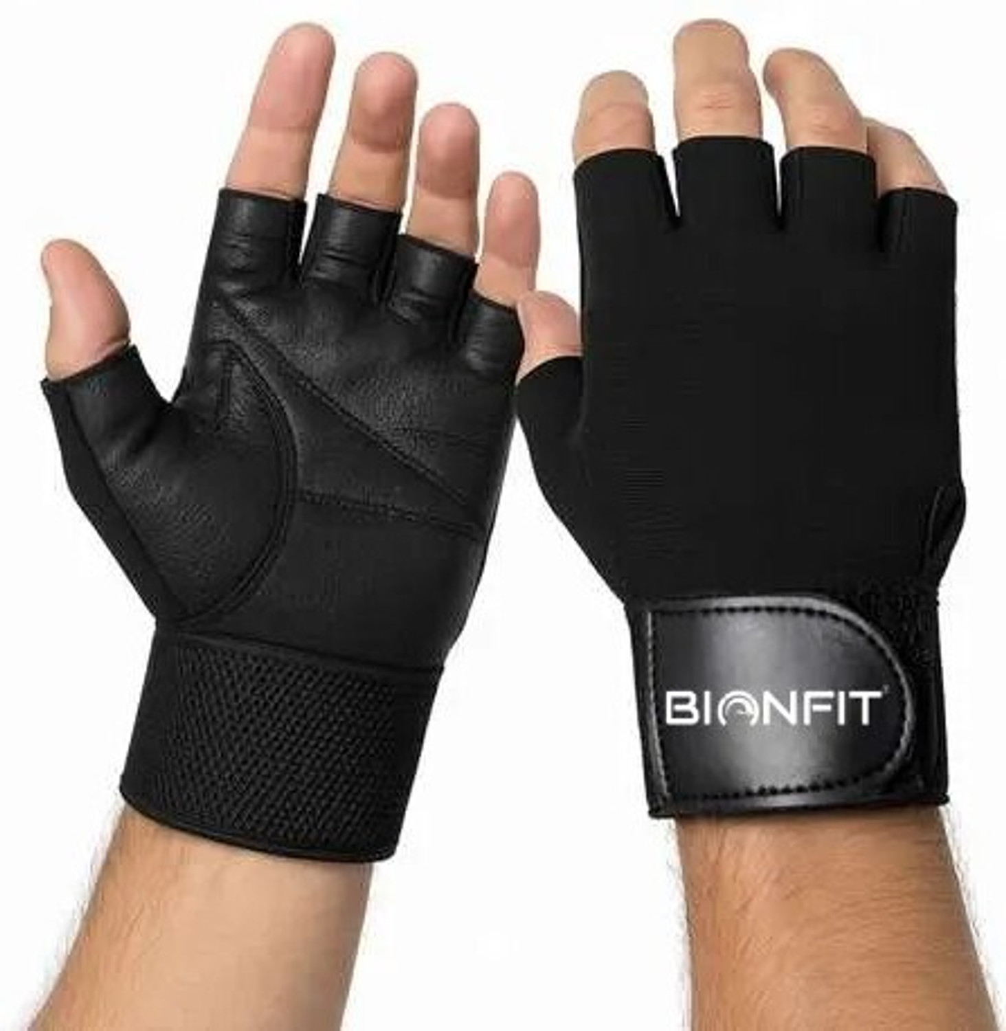 Image of BIONFIT Gym Gloves for Men & Women with Wrist Support, Anti-Slip Padded Weightlifting Gym & Fitness Gloves (Black)