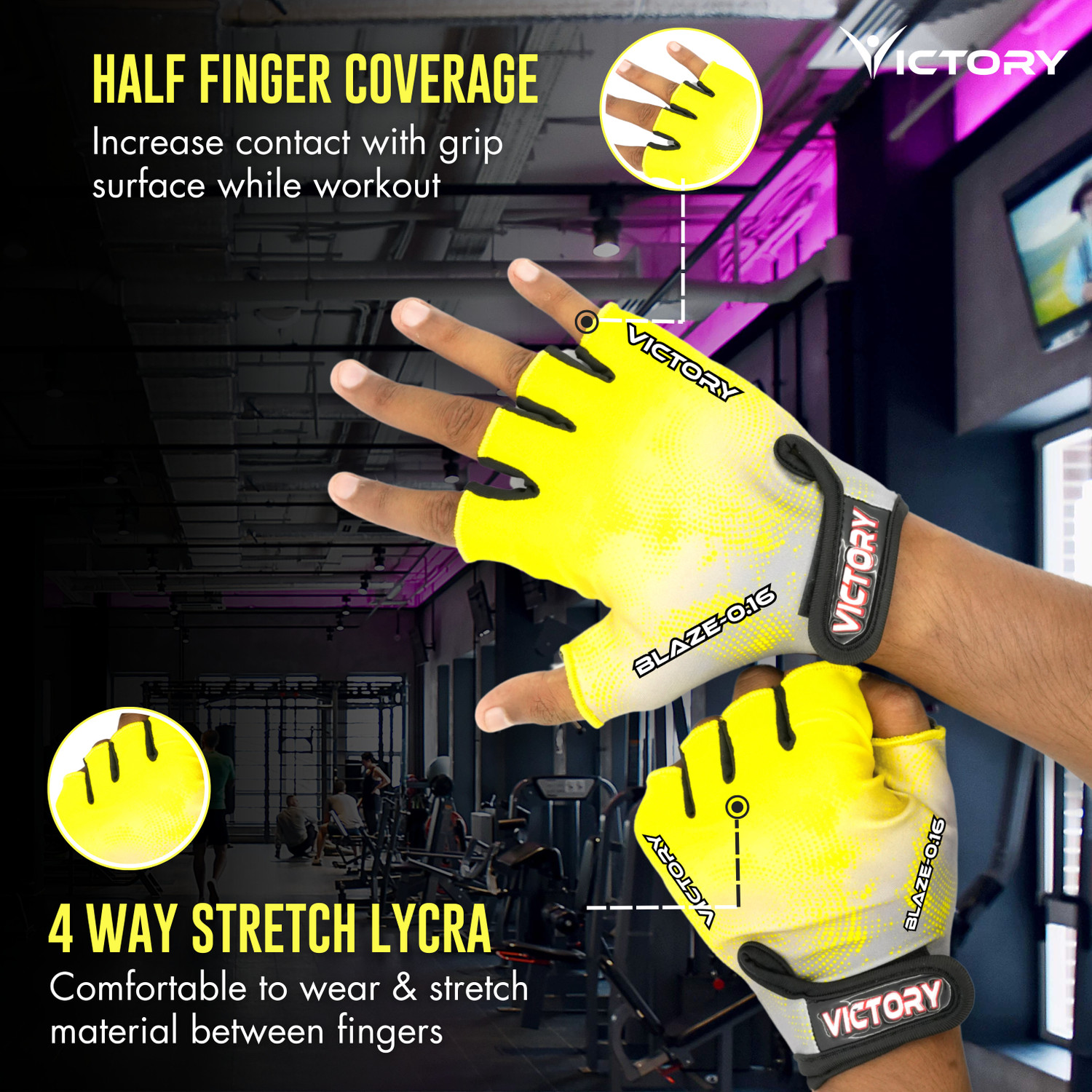 Image of VICTORY BLAZE Gym Glove for Men & Women for Weightlifting, Exercise, Cycling , Riding Gym & Fitness Gloves