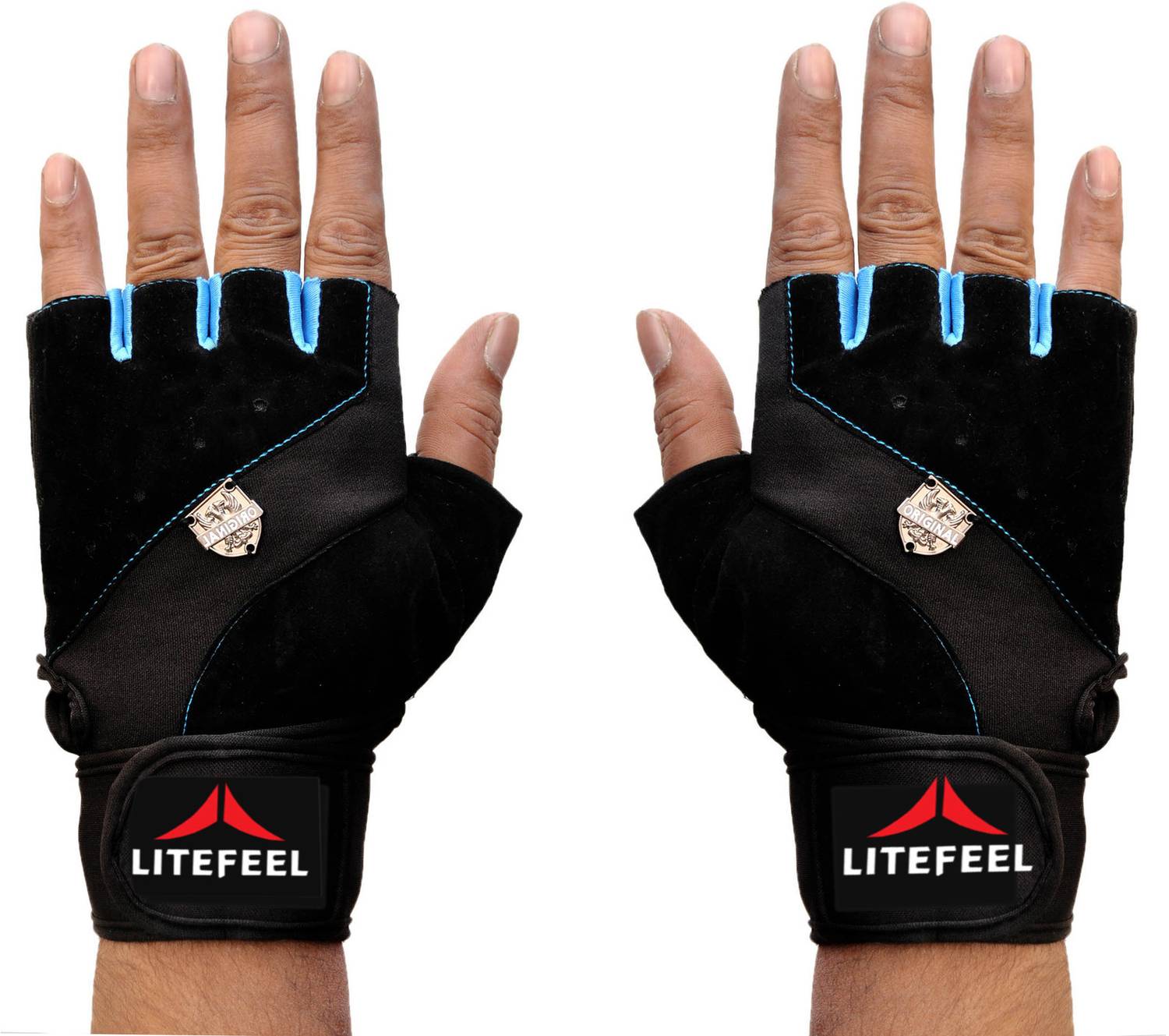 LITE FEEL Blue Gym Workout Gloves - Image 4