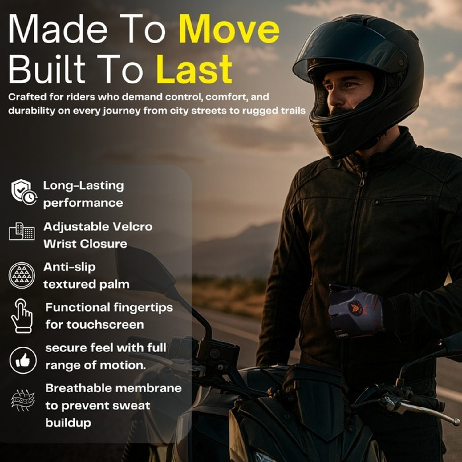 Image of BAD OWL Motoflex Full Finger Bike Riding Gloves Touchscreen Non-Slip Grip Men Riding Gloves