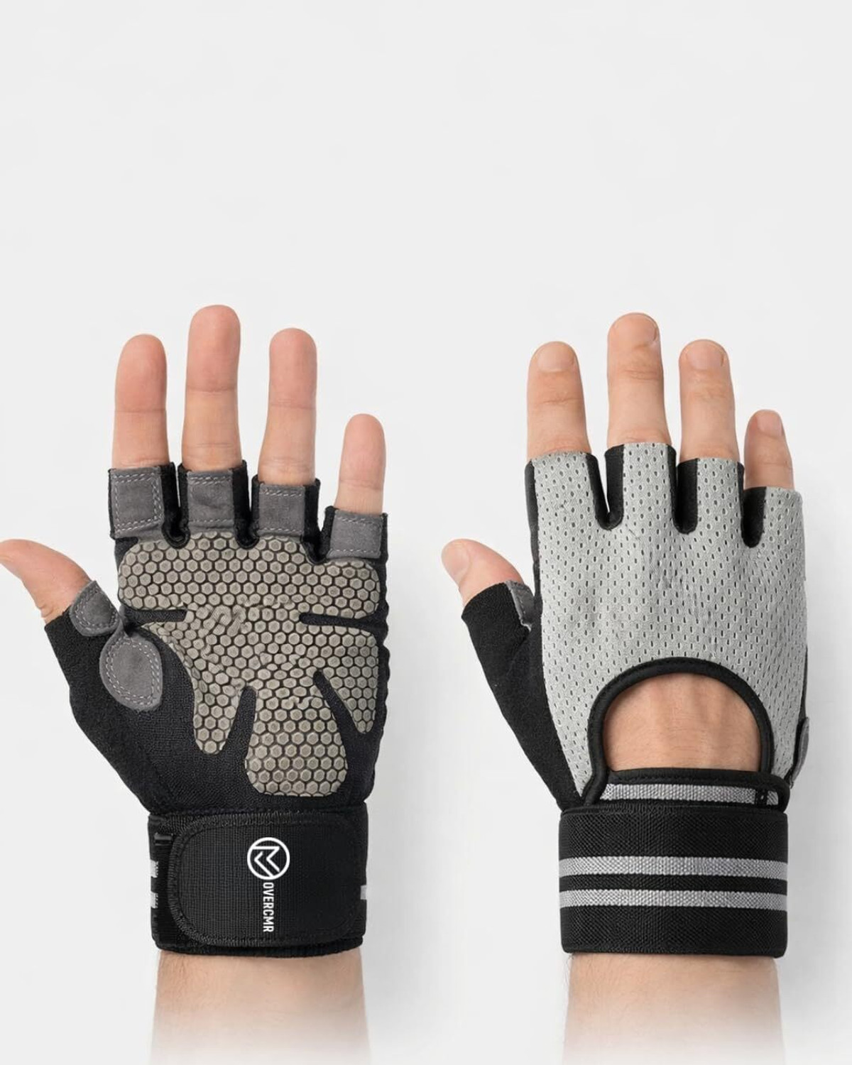 Image of Overcmr Gym Gloves for Women & Man | Padded with Silicone Grid for Maximum Grip (L) Gym & Fitness Gloves (Grey)