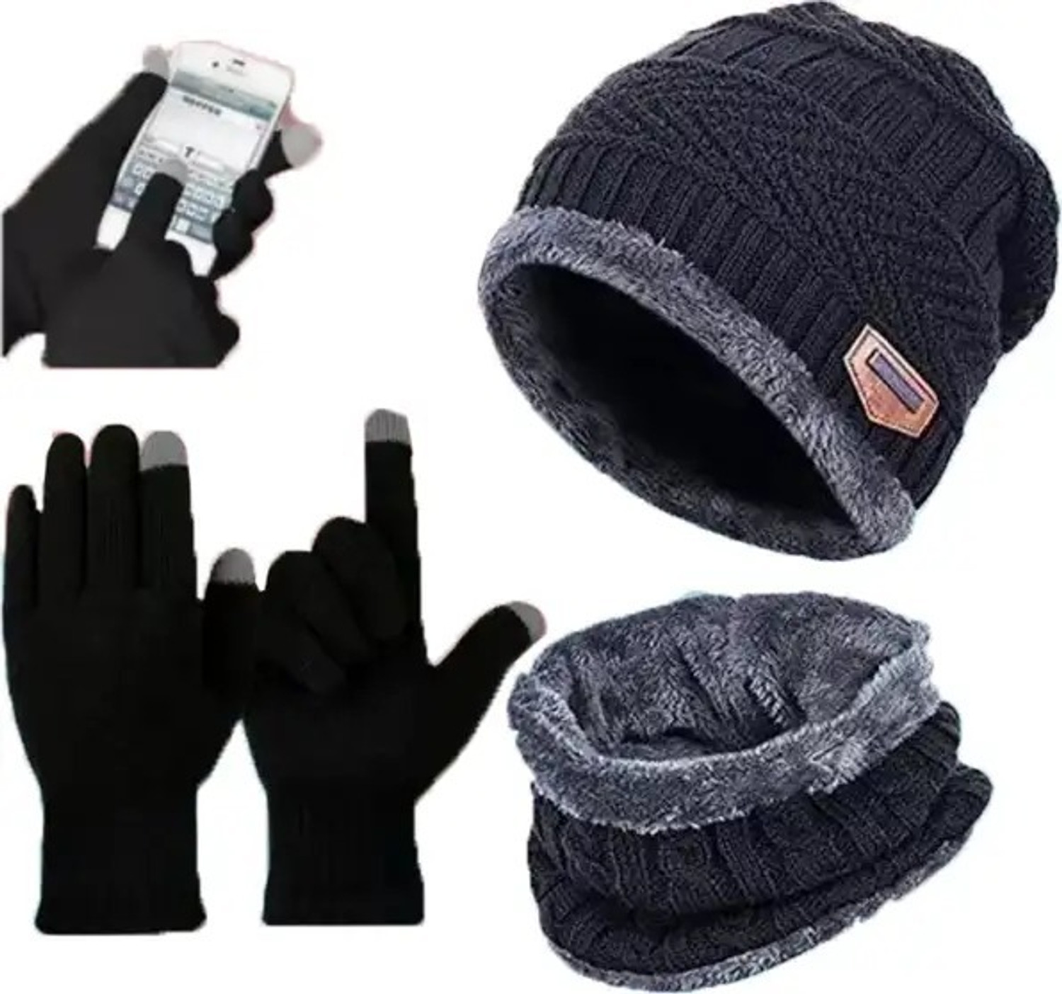 HappenWell Solid, Self Design, Embellished, Woven Beanie