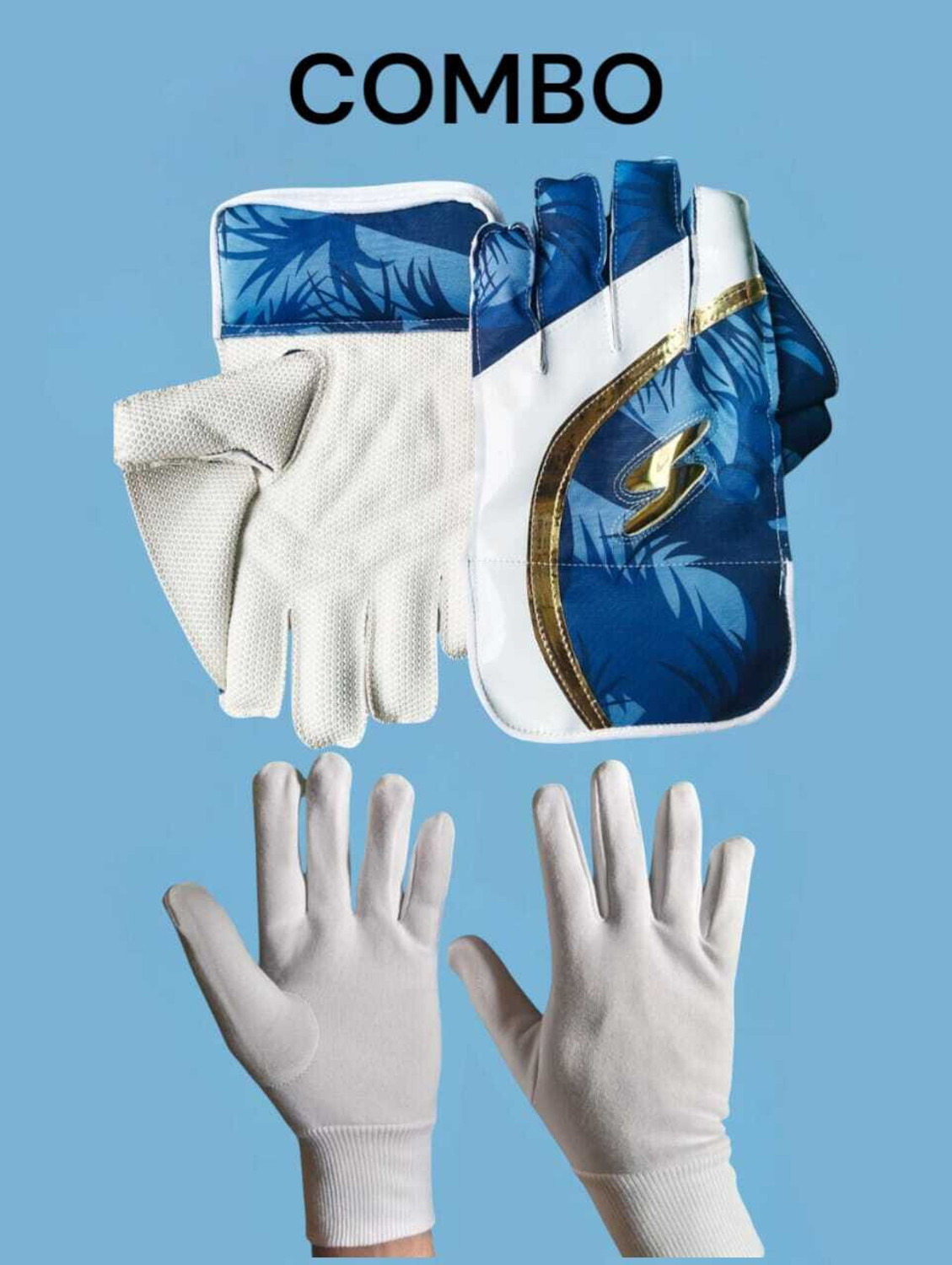 Image of AZAD SPORTS GALLERY ARMY WICKET KEEPER GLOVES WITH INNER GLOVES, DURABLE MATERIALS & OCTOPUS RUBBER Wicket Keeping Gloves
