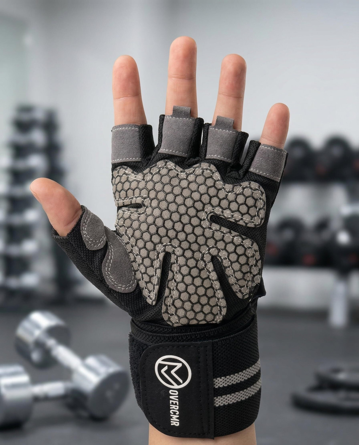 Image of Overcmr Gym Gloves for Women & Man | Padded with Silicone Grid for Maximum Grip (S) Gym & Fitness Gloves (Black)