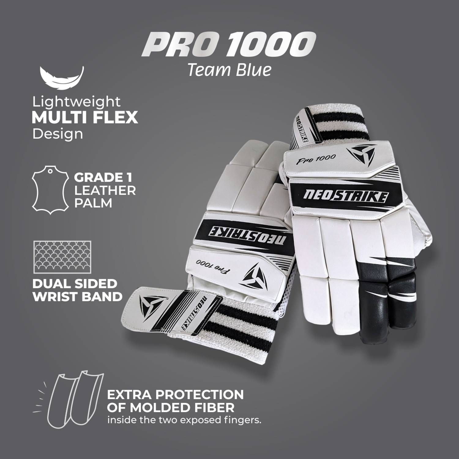 Neo Strike Pro 1000 Batting Gloves White - Image 2