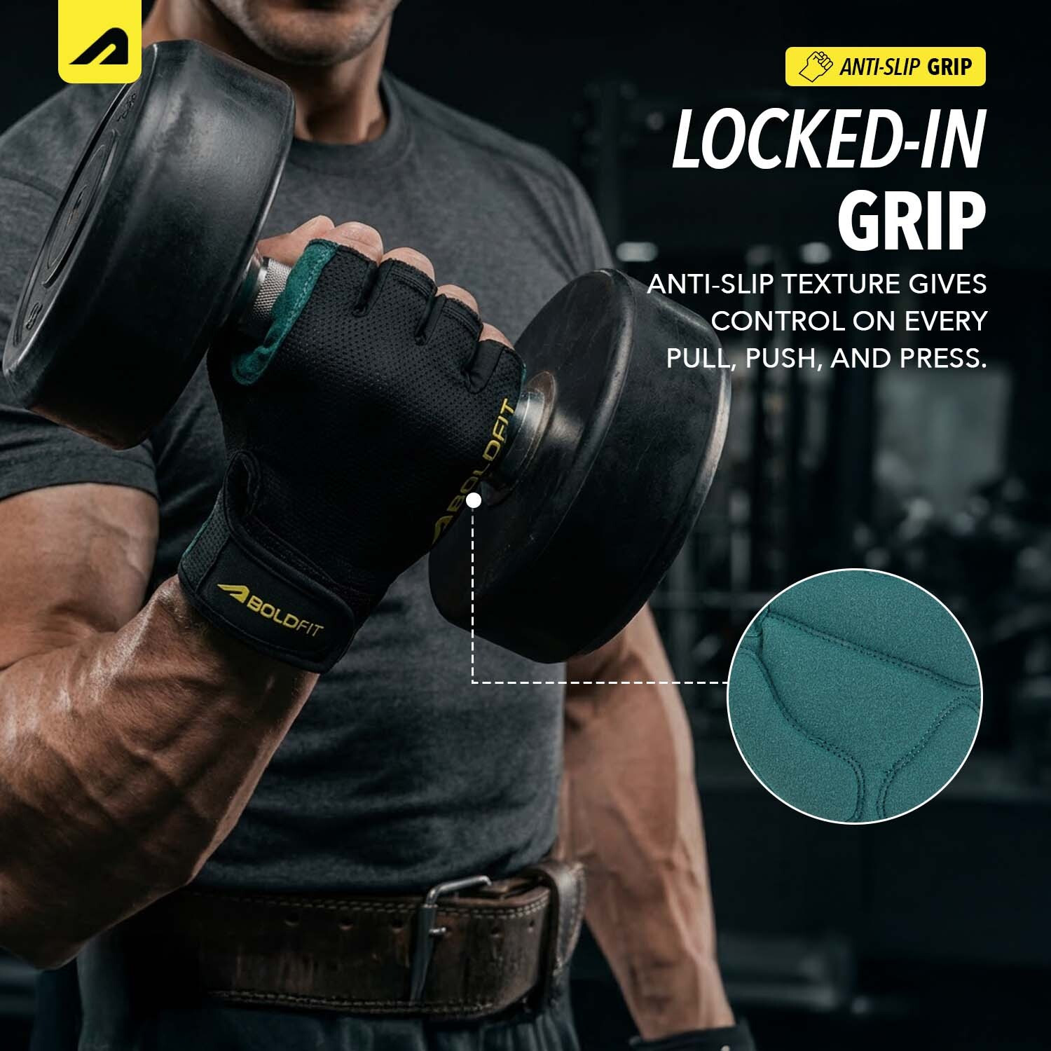Image of BOLDFIT Aero Grip Suede Leather Hand Gym Gloves for men, women Gym & Fitness Gloves