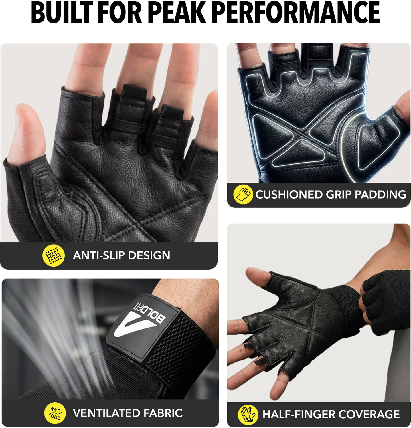Image of BOLDFIT Titan Geniune Leather Hand Gym Glove for men Gym & Fitness Gloves