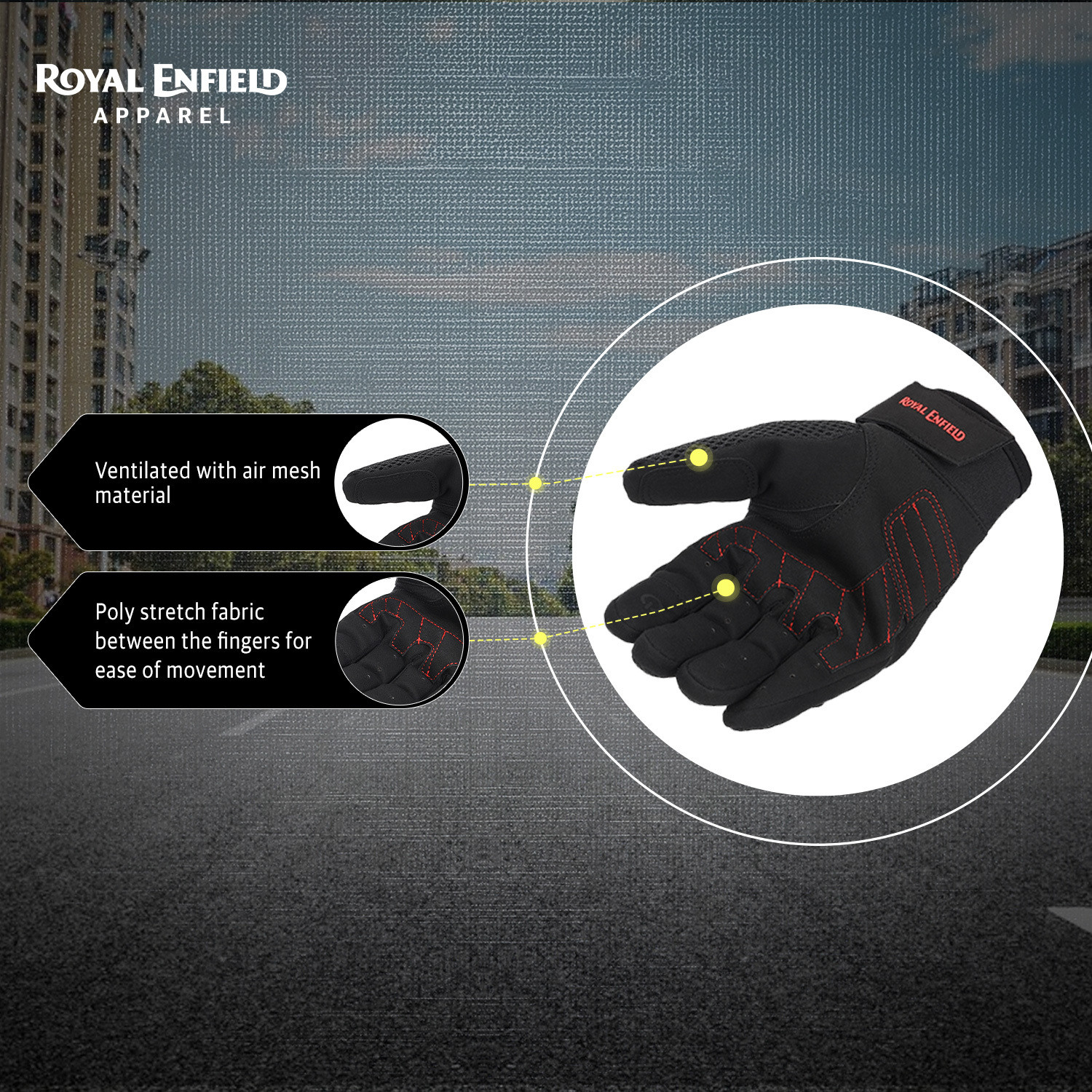 Image of Royal Enfield Aeroflex Bike Riding Gloves | Knuckle Protection & Abrasion Resistance Riding Gloves