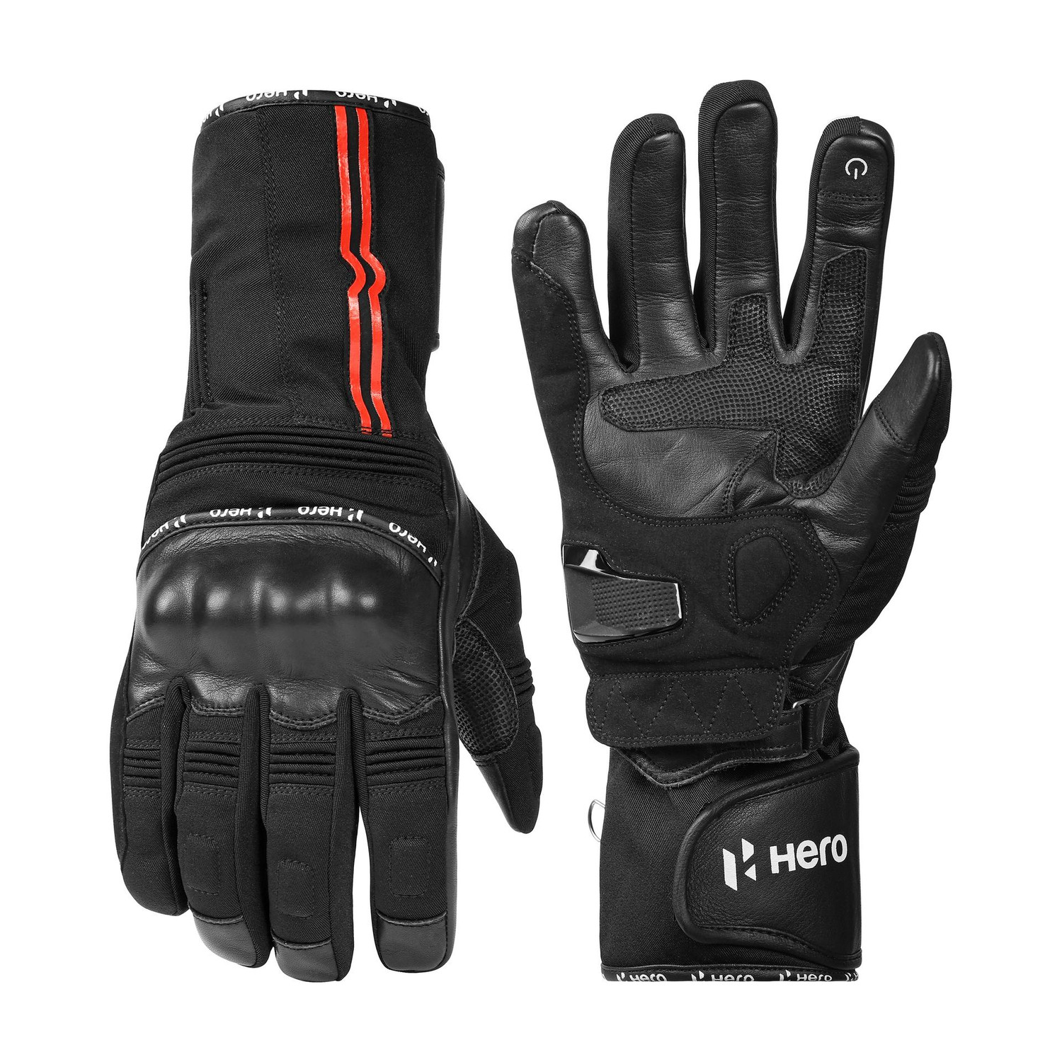 Image of Hero Motocorp Long Leather and Polyester Full Riding Gloves - Knuckle & Palm Slider Protection Riding Gloves