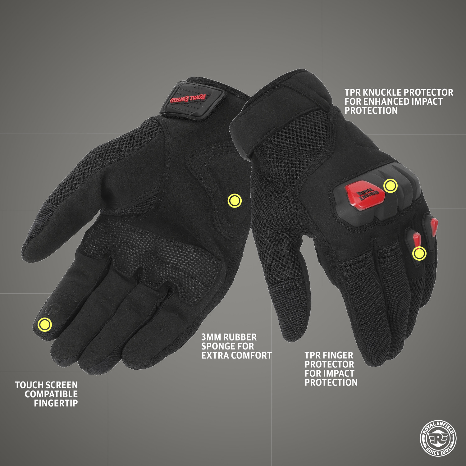 Image of Royal Enfield Rambler V3 Bike Riding Gloves | TPR Knuckle Protection & Abrasion Resistance Riding Gloves
