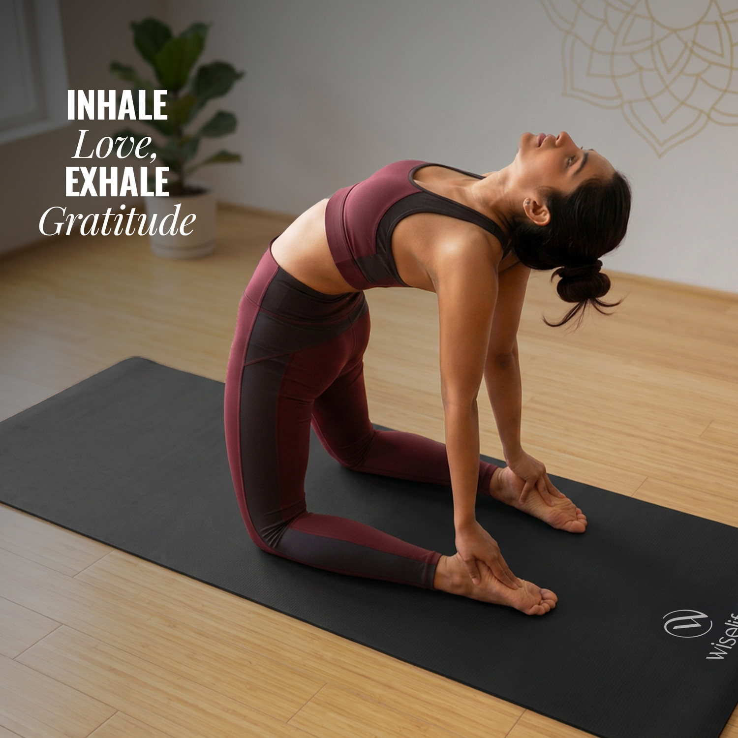 Image of Wiselife Classic 4mm Yoga Mat | Anti-Skid & High Grip | With Carrying Strap Black 4 mm Yoga Mat