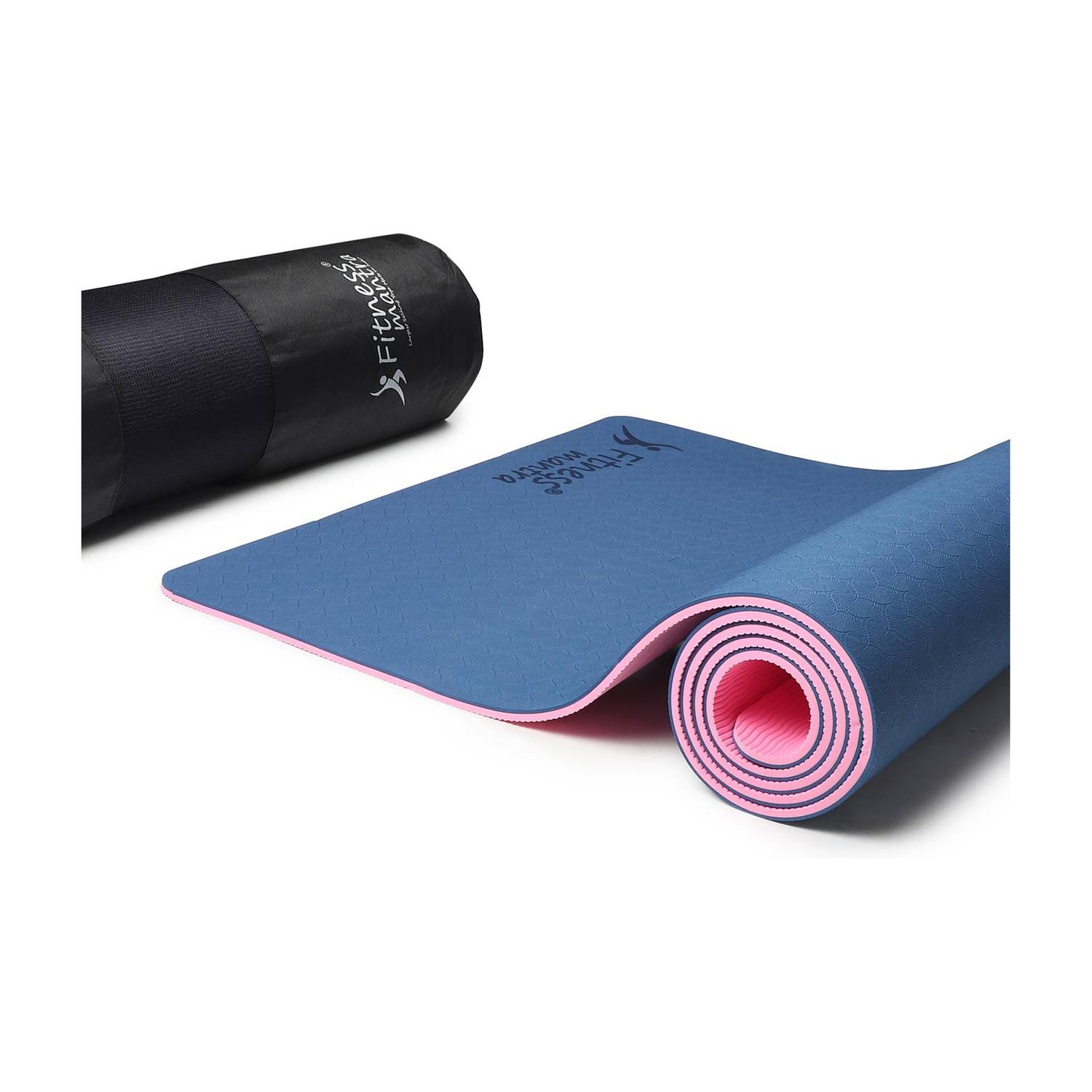 Fitness Mantra Premium TPE Dual Color Anti-Slip with Cover Bag| Navy Blue + Pink| 6 mm Yoga Mat