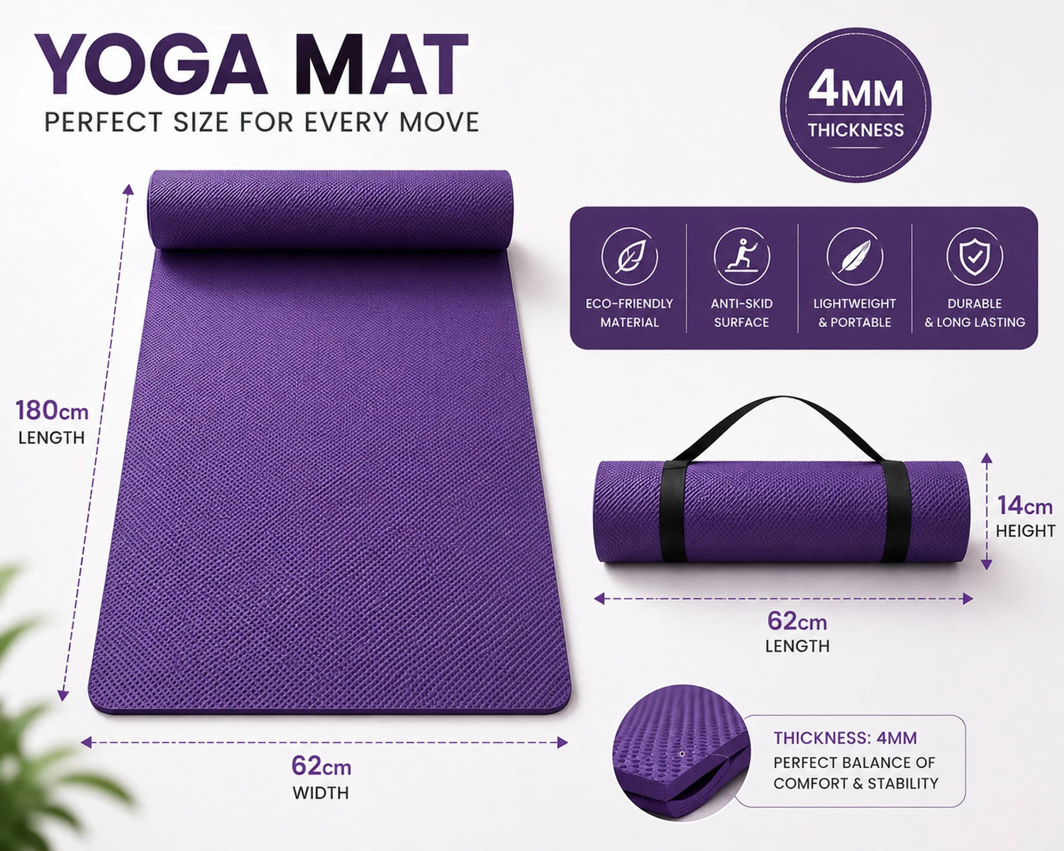 Image of Divine Sell ANIT-SKID Purple 4 mm Yoga Mat