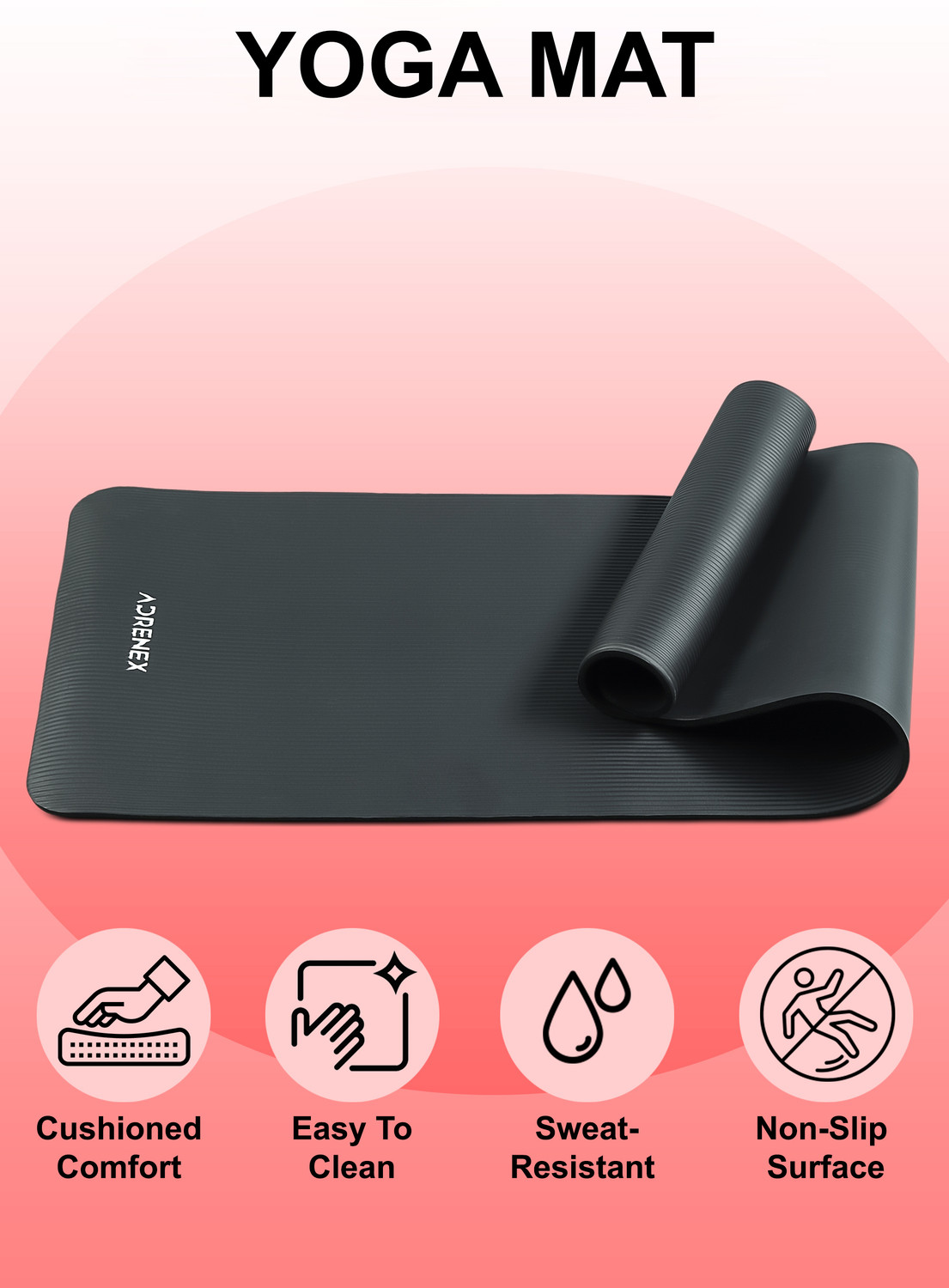 Image of Adrenex by Flipkart Active NBR Exercise and Yoga Mat, Non Toxic Phthalate Free with Strap Black 8 mm Yoga Mat