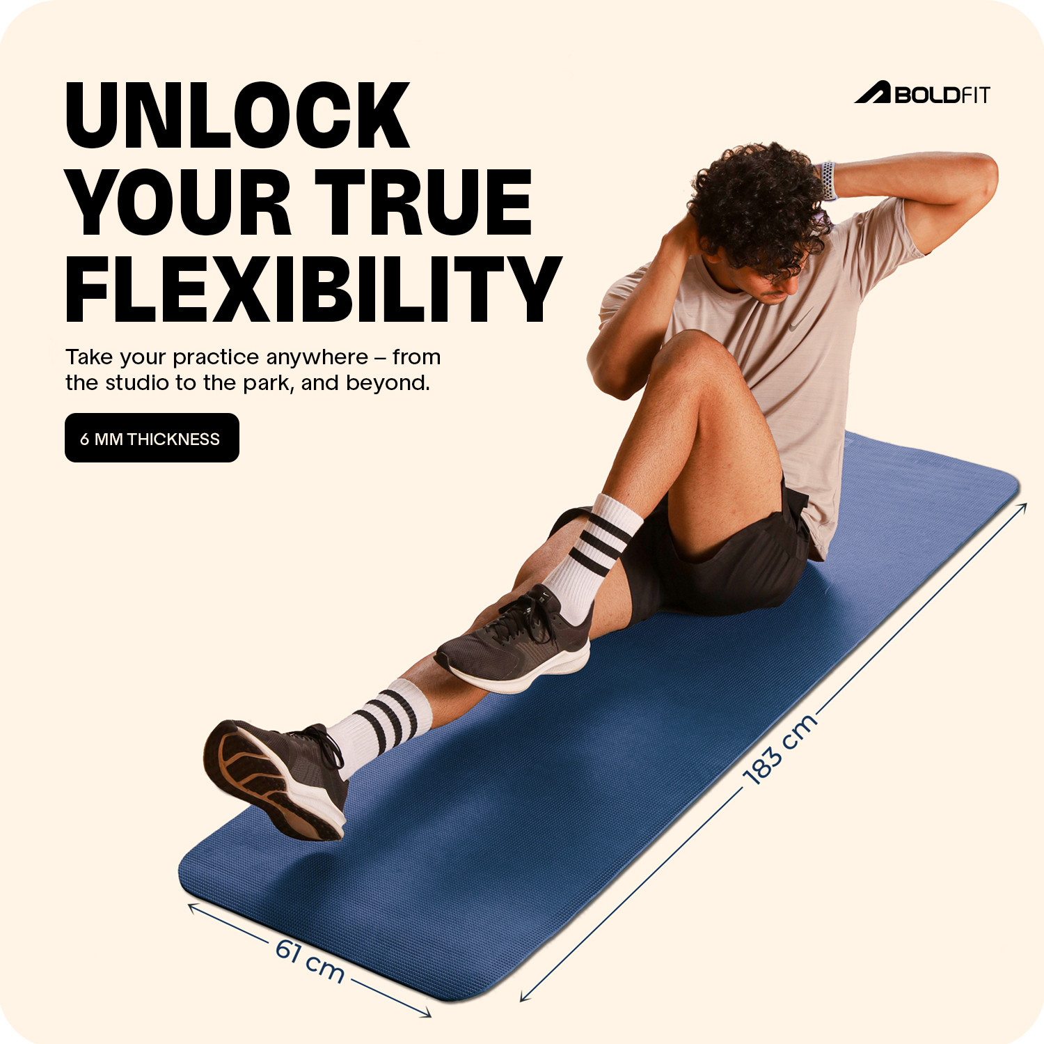 Image of BOLDFITE Yoga Mat for Men Women 6mm Exercise Mat Anti Skid Workout Yoga Matte Carry Strap 6 mm Yoga Mat